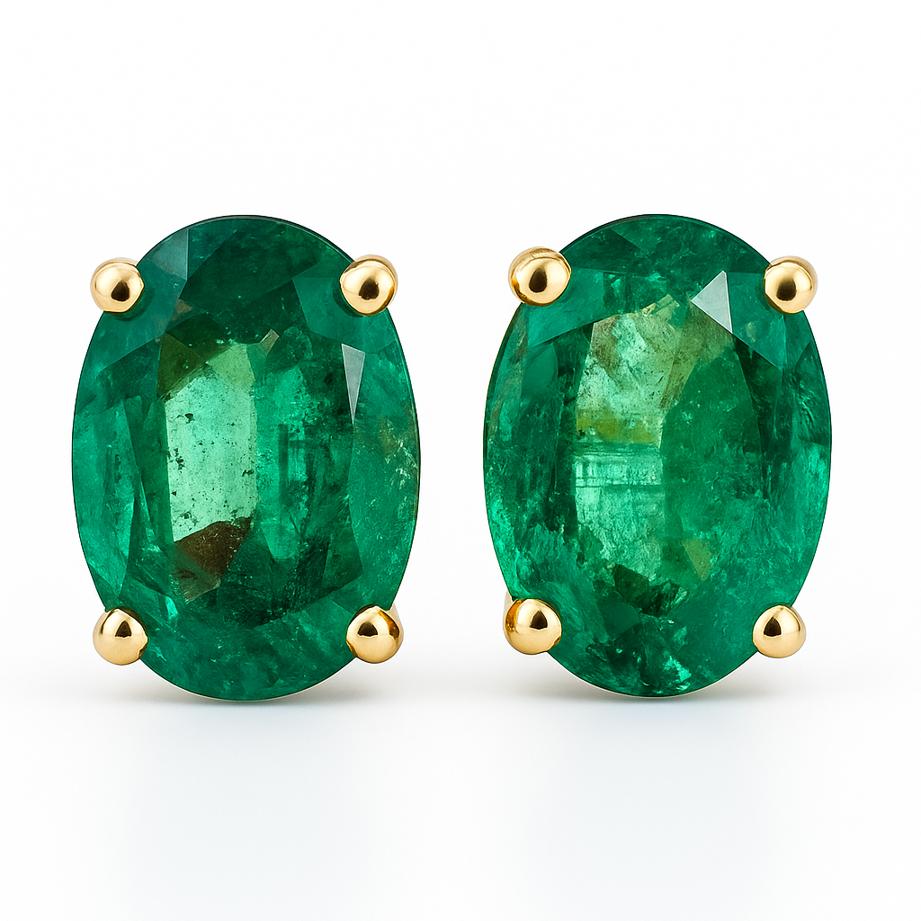 1.95tcw Natural Bluish Green Oval Classic Stud Earrings 14K Yellow Gold