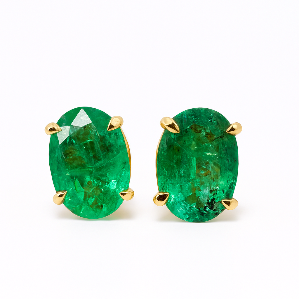 1.60tcw 14K Rich Green Oval Cut Four Prong Emerald Studs Earrings