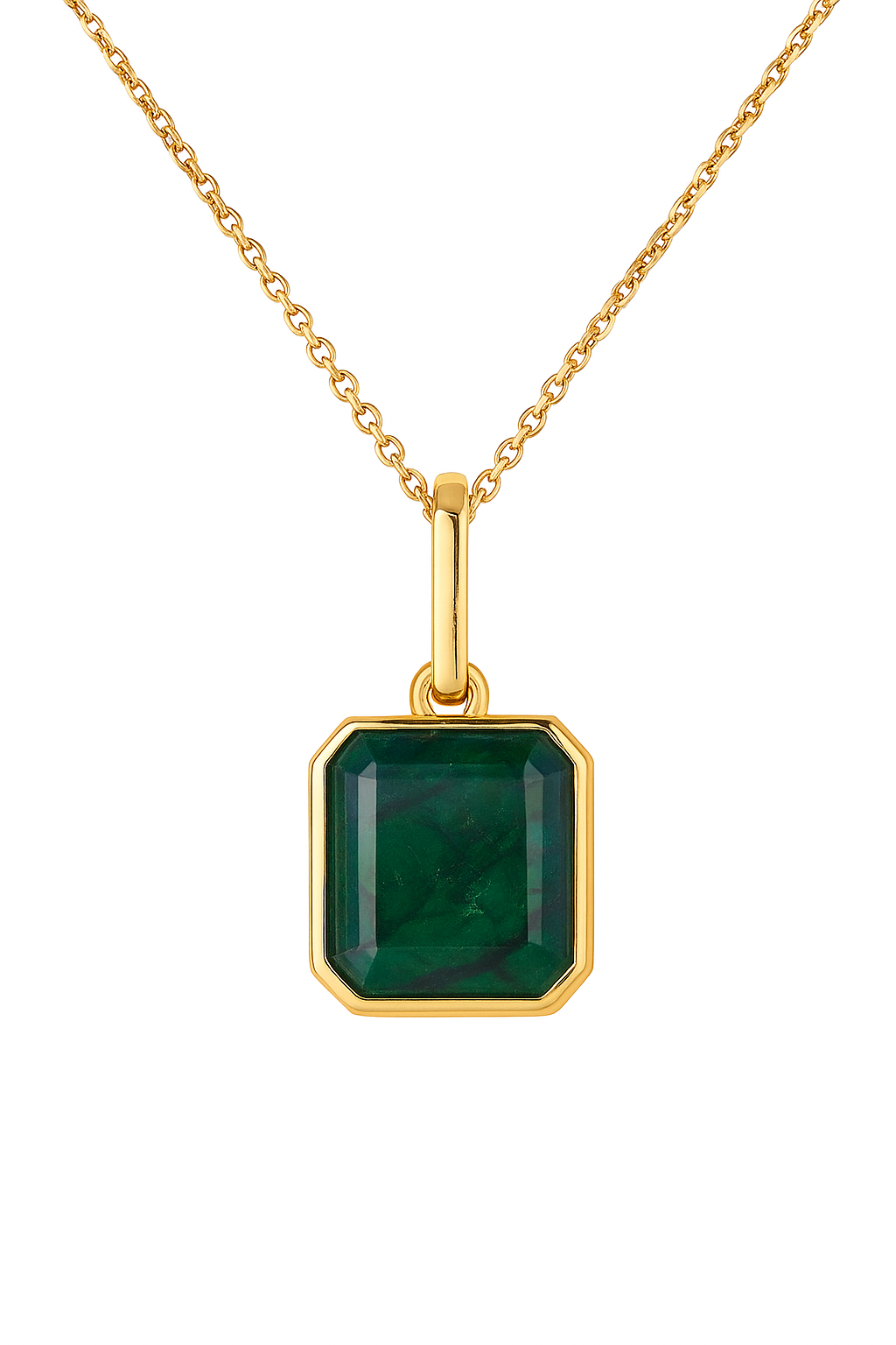 7.79 Carat Dark Green Bezel Set Zambian Emerald Necklace 14K Gold