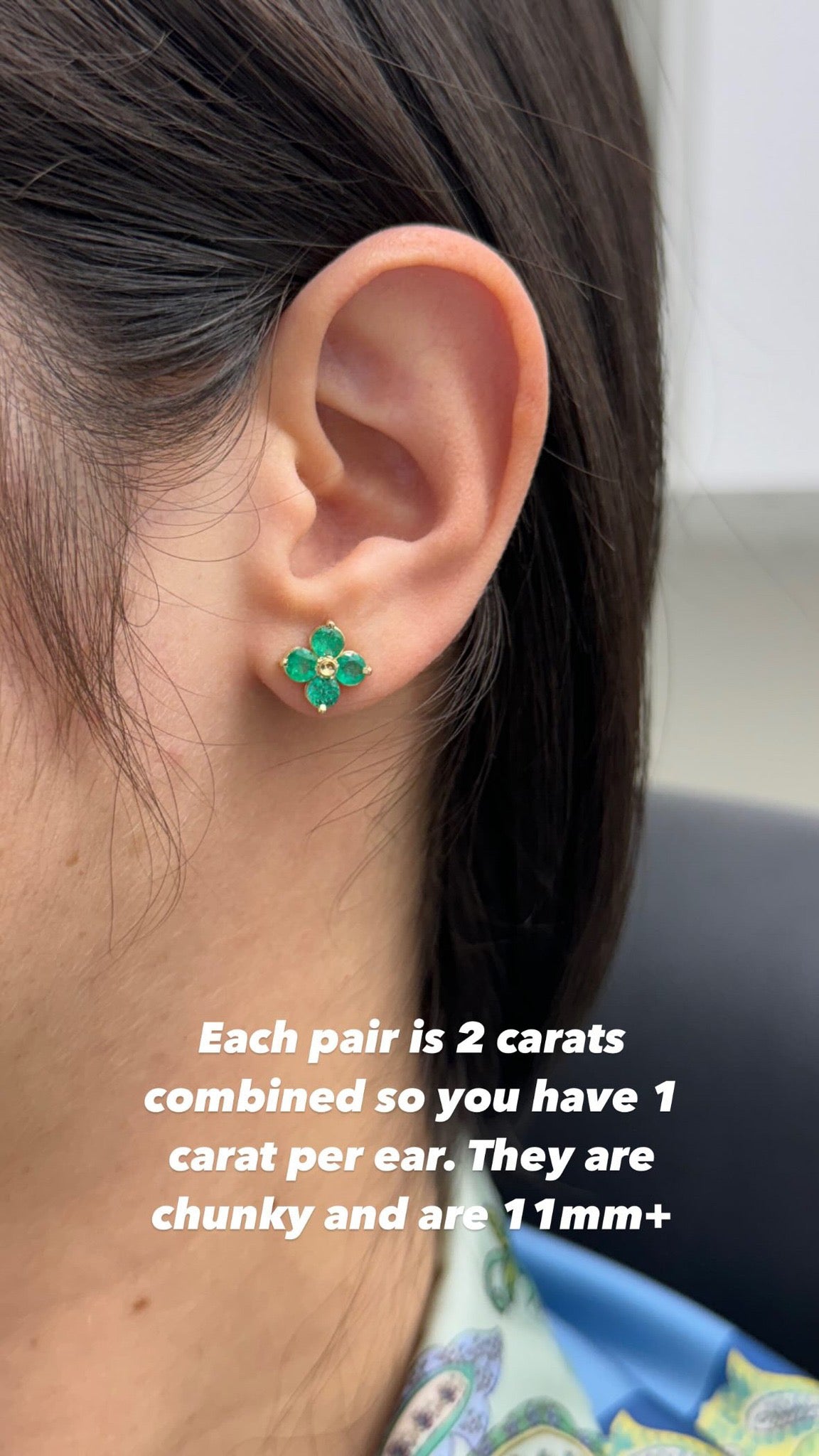 As seen on Instagram: 2.0tcw Round Natural Emerald Floral Studs 14K Gold - JR Colombian Emeralds