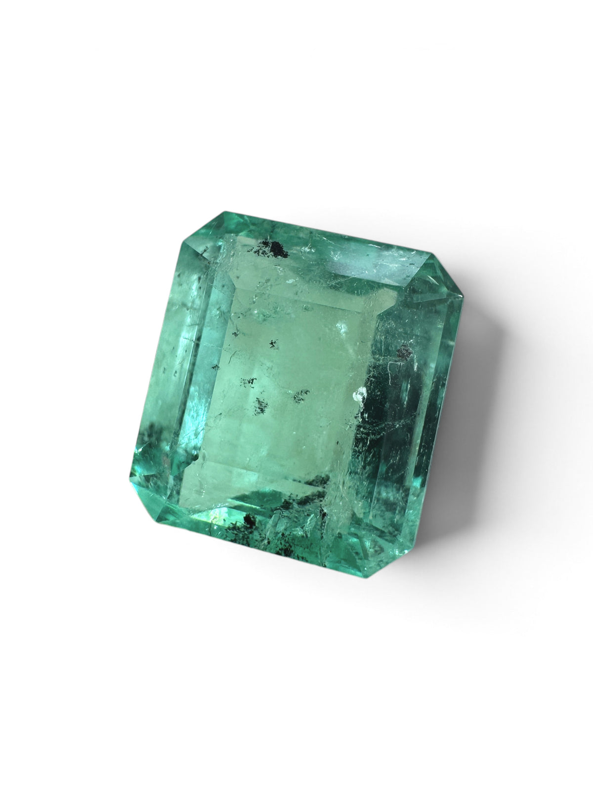 3.51 Carat 10x9 Freckled Bluish Green Natural Loose Colombian Emerald-Emerald Cut