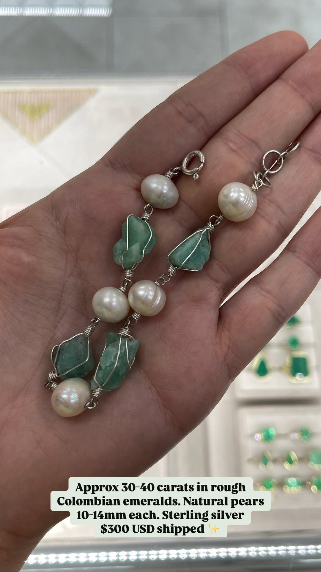As seen on Instagram: Rough Colombian Emerald & Fresh Water Pearl Bracelet Sterling Silver