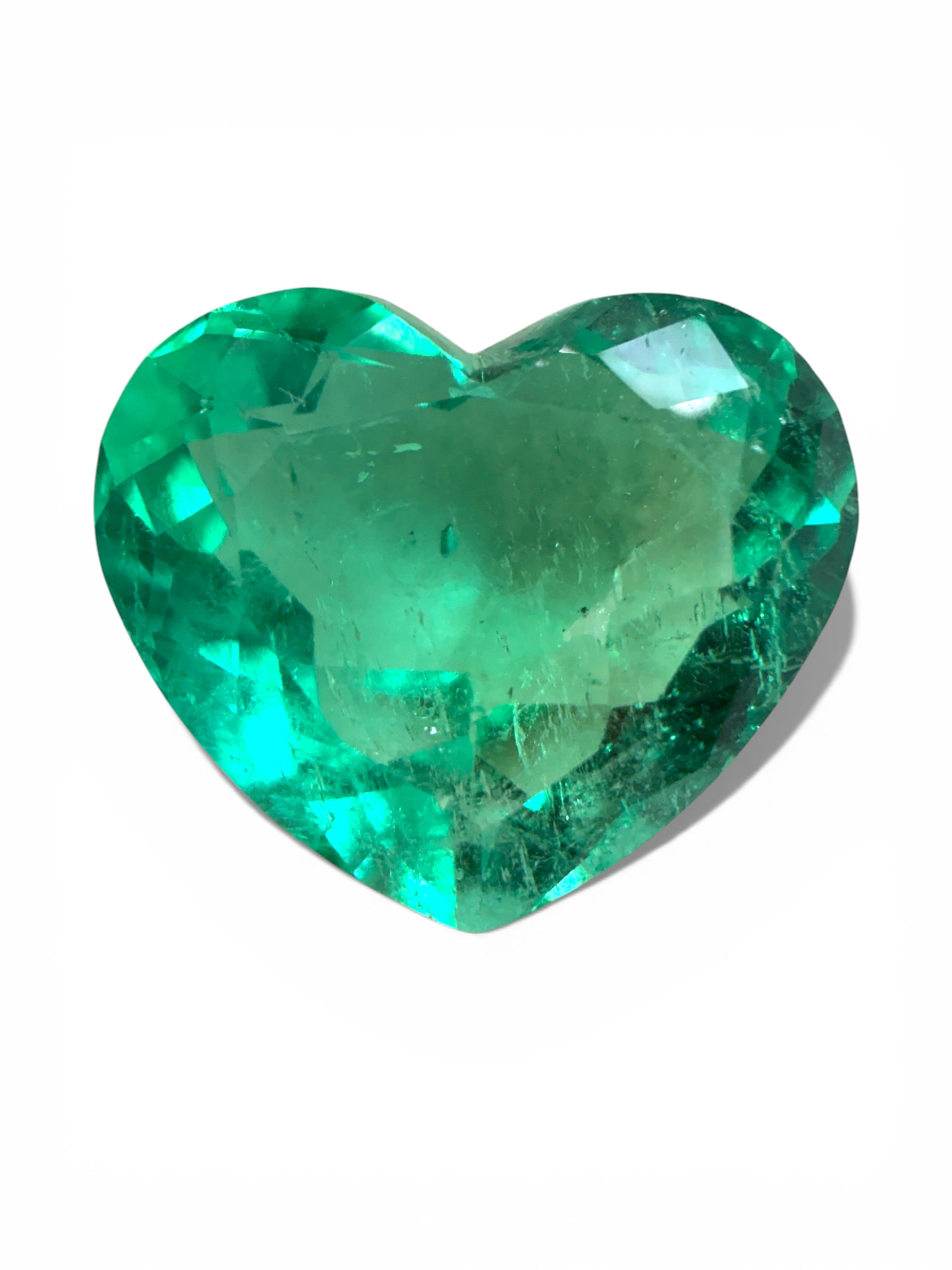 5.87 Carat 11x13 Vivacious Green Natural Loose Colombian Emerald-Heart Cut