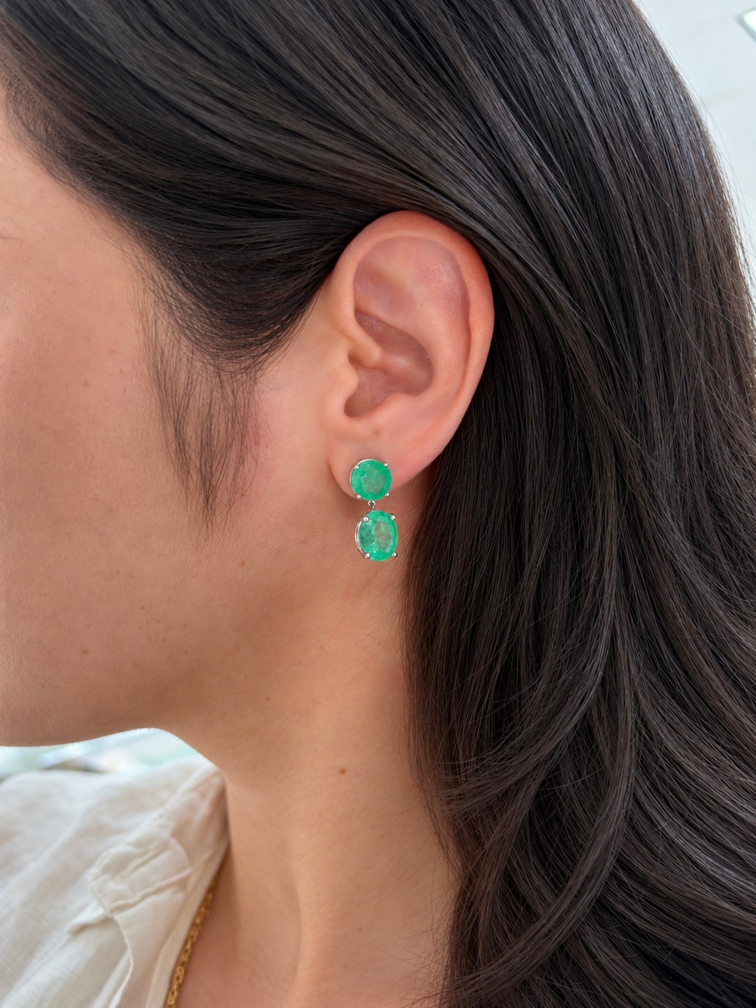 10.0tcw Round & Oval Cut Colombian Emerald Dangle Earrings in Platinum