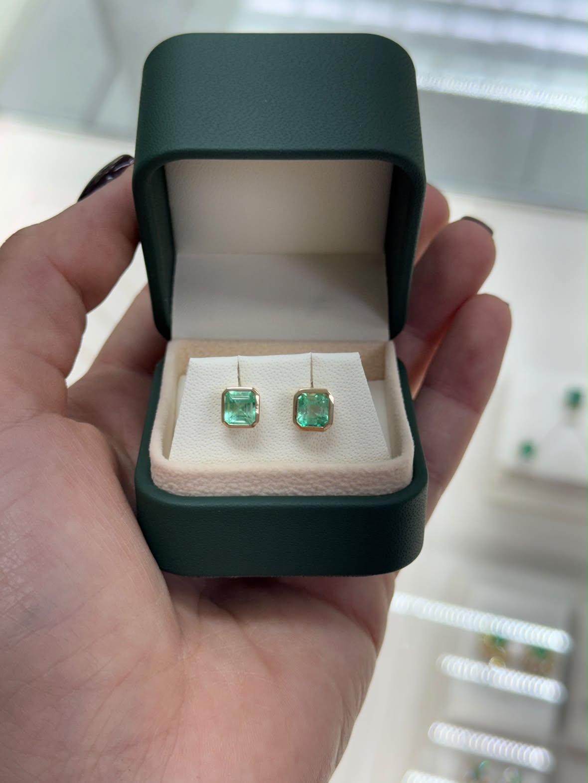 1.67tcw Asscher Cut Colombian Emerald Bezel Studs