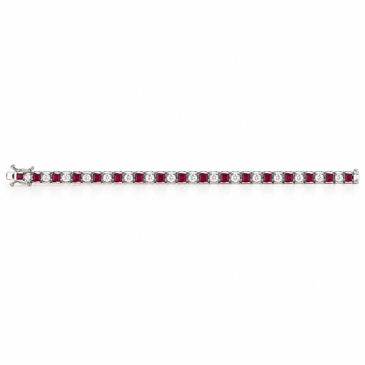 1.40tcw Alternating Ruby & Diamond Tennis Bracelet White Gold 14K
