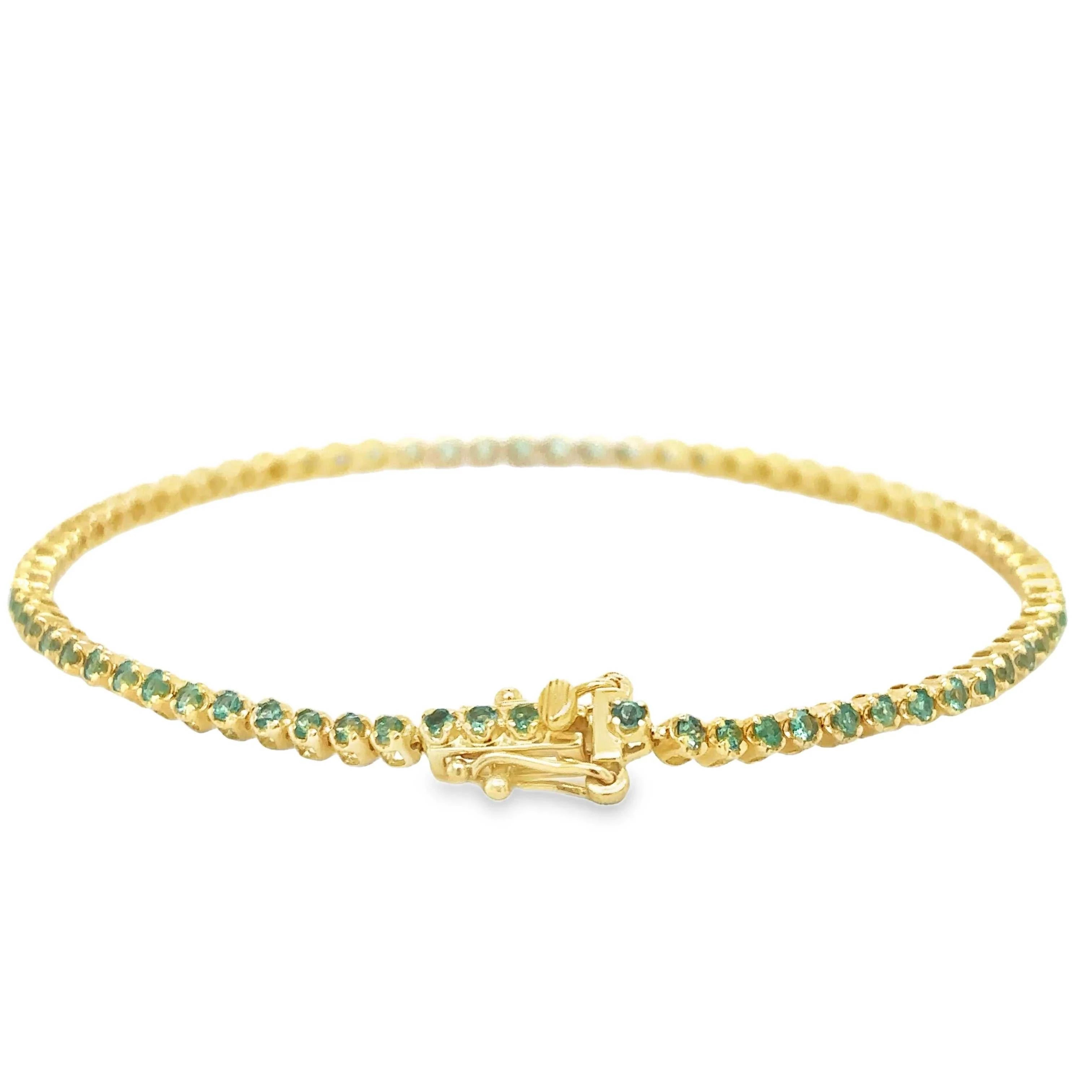 1.13tcw Petite Emerald Tennis Bracelet 14K Gold- 7 Inches - JR Colombian Emeralds