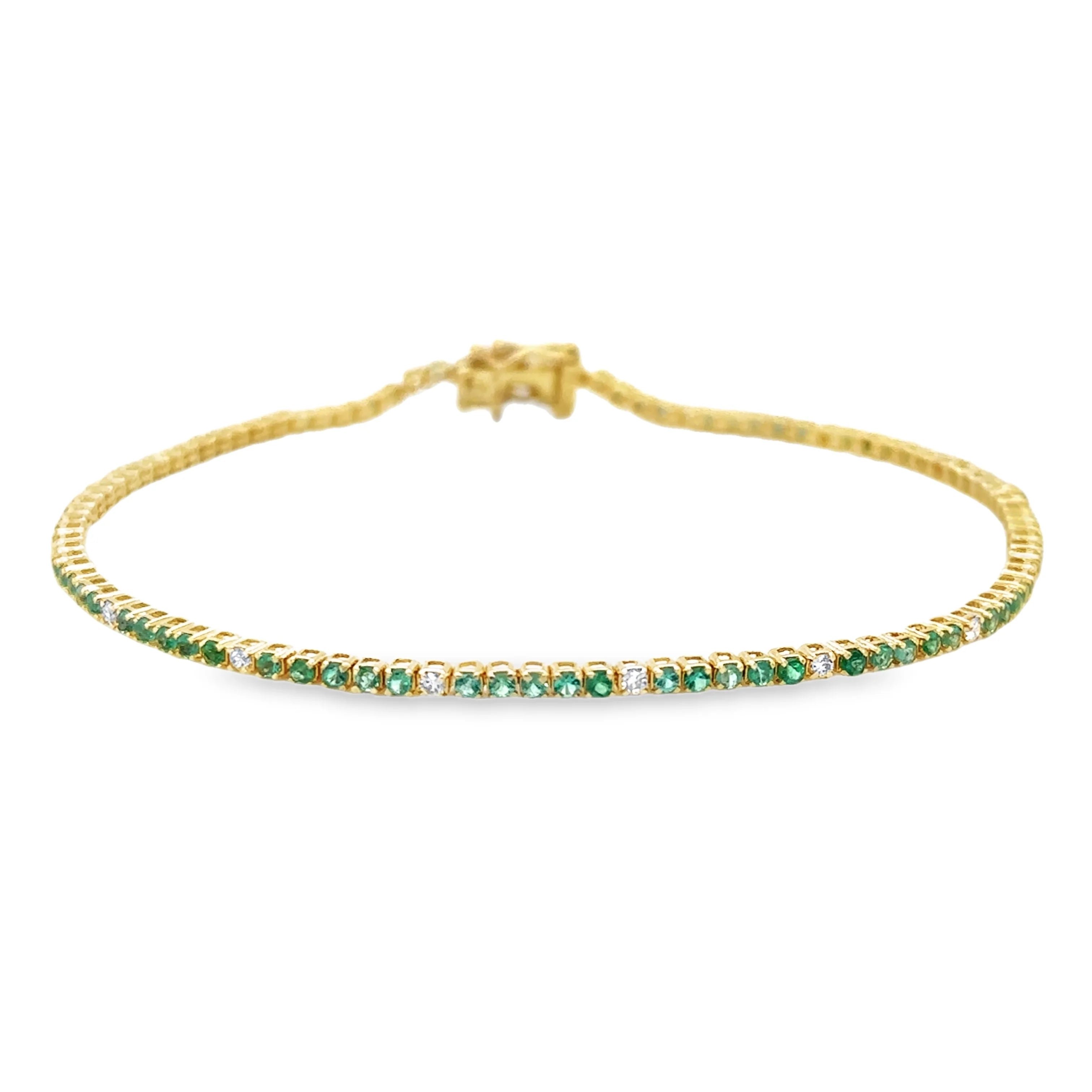 Petite 1.14tcw Emerald & Diamond Tennis Bracelet 14K Yellow Gold- 7 Inches