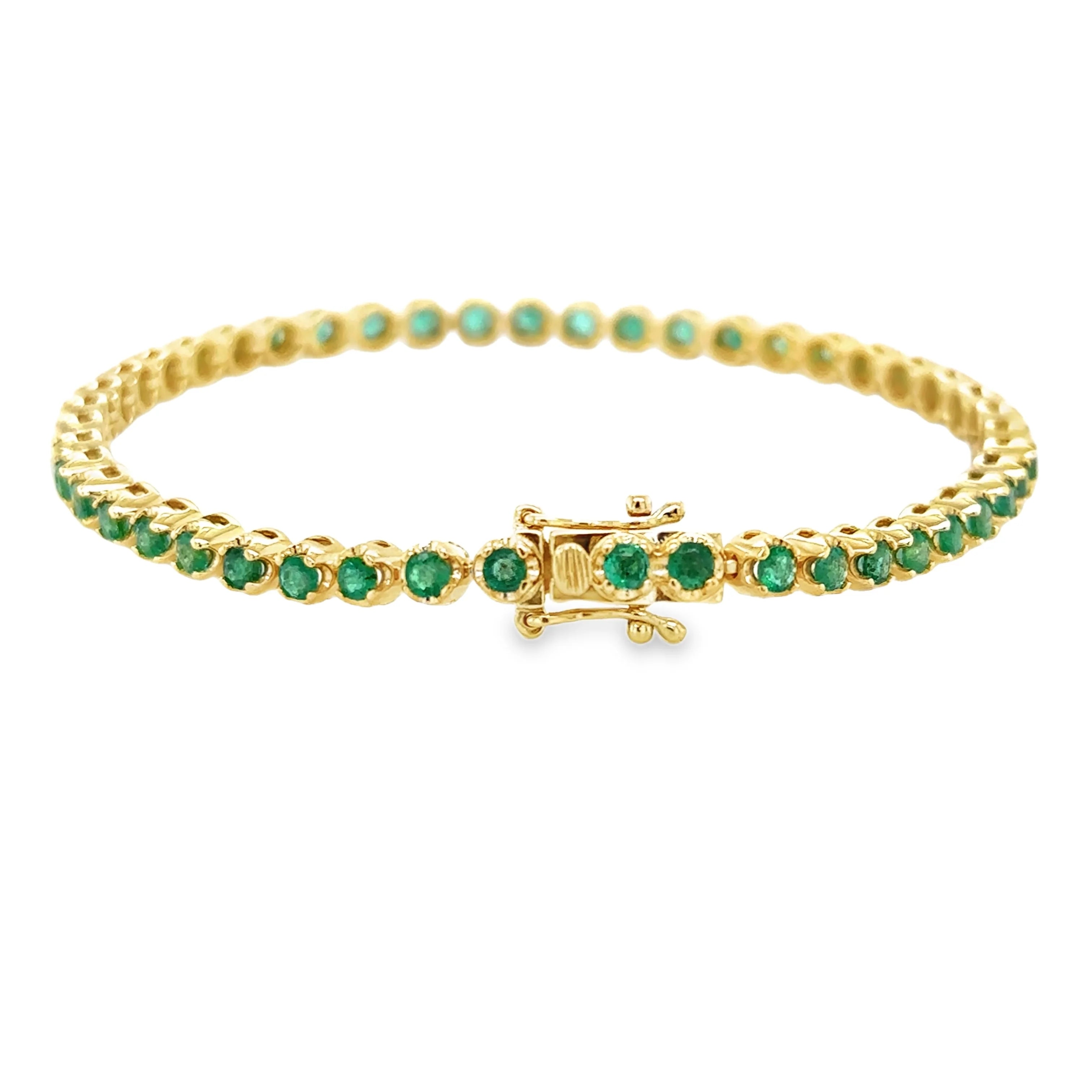 2.76tcw Medium Green Natural Round Emerald Tennis Bracelet 14K- 7 Inches