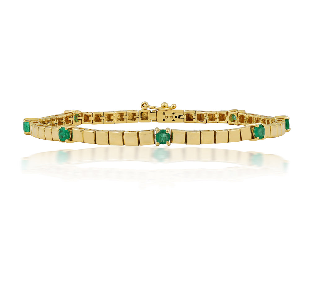 0.82tcw 14K Natural Medium Green Emerald Gold Bracelet 6.5"