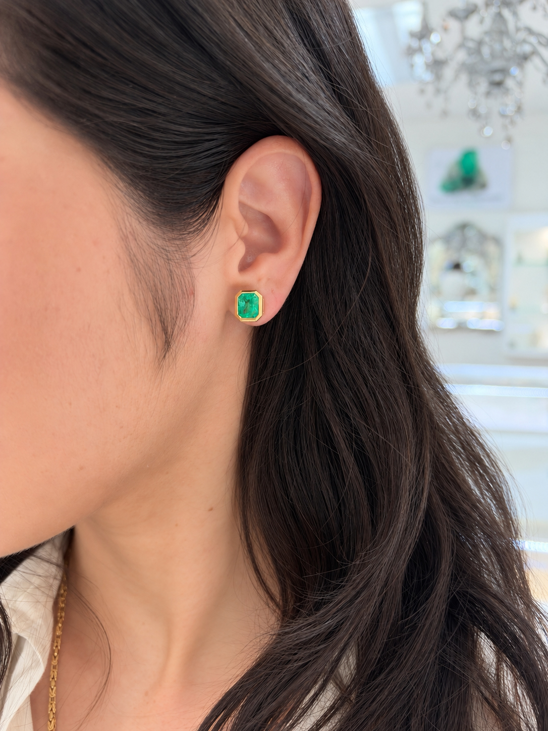 5.50tcw 14K Medium Vivid Green Colombian Emerald Stud Earrings