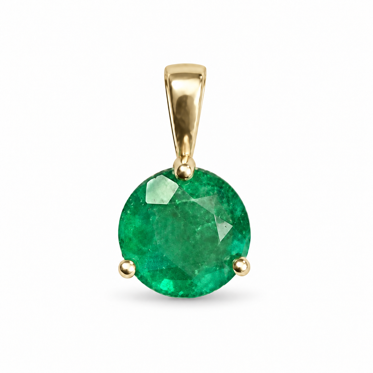 0.80 Carat Dainty Petite Three Prong Round Emerald Pendant 14K