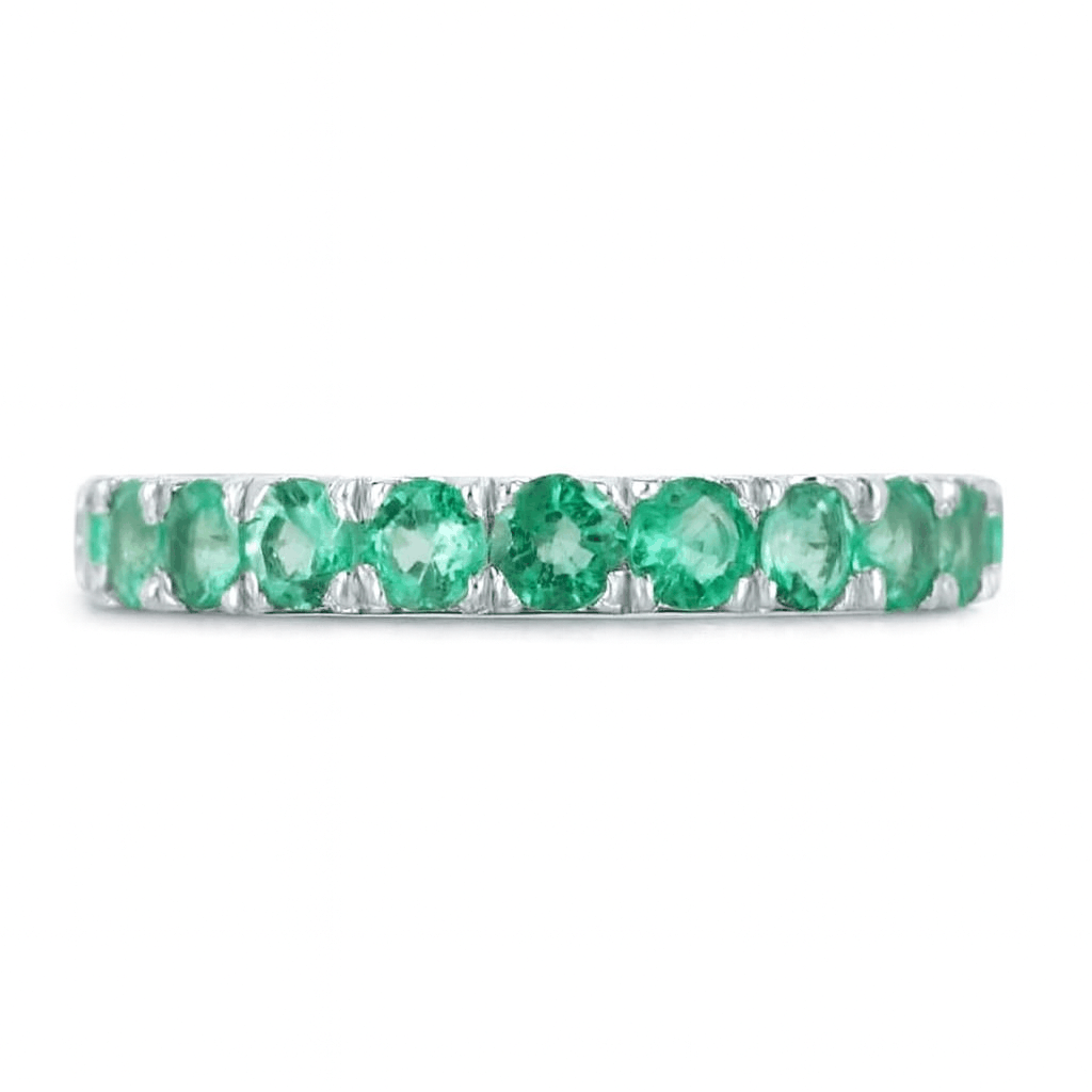 1.20tcw 14K Gold Vivid Medium Green Natural 3mm Round Cut Emerald Band Ring - JR Colombian Emeralds