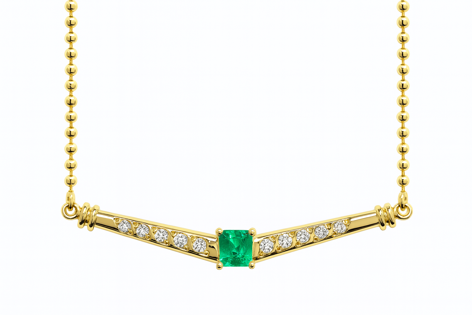 0.90tcw AAA+ Colombian Emerald & Diamond Bib Beaded Necklace 14K-18k - JR Colombian Emeralds