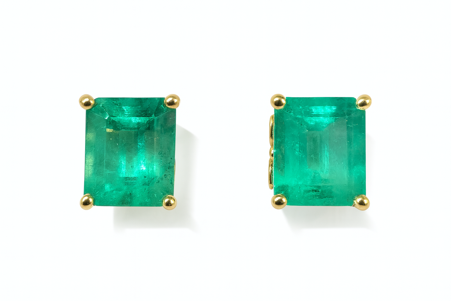 4.69tcw Fleur De Lis Emerald Cut Colombian Emerald Stud Earrings 18K - JR Colombian Emeralds