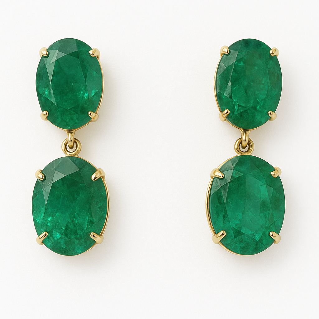 Oval Emerald Dangle Earrings 8.18 TCW Medium Deep Bluish Green Zambian Emeralds 18K - JR Colombian Emeralds
