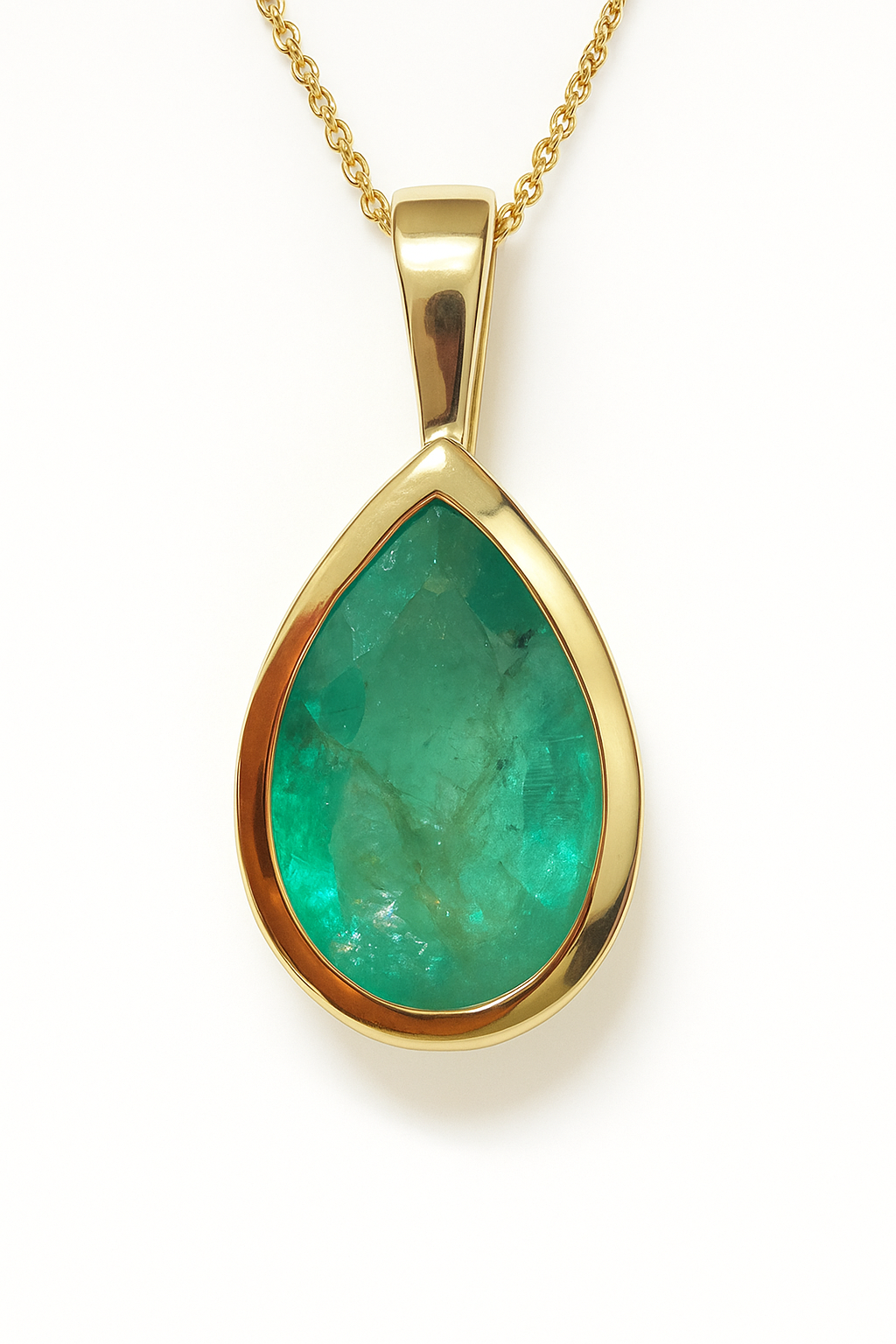 4.90 Carat Colombian Emerald Bezel Set Necklace 14K