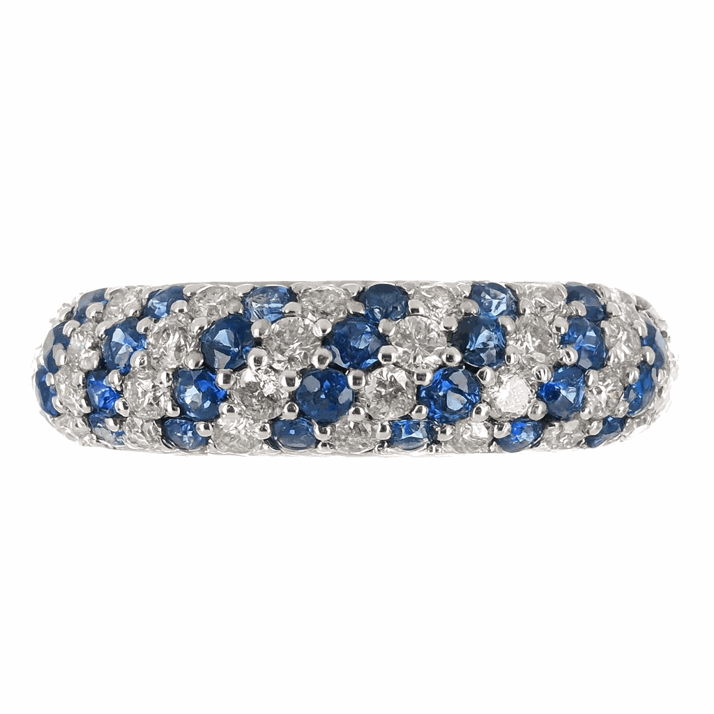 0.90tcw round blue sapphire and white diamond cluster band ring in 14K white gold