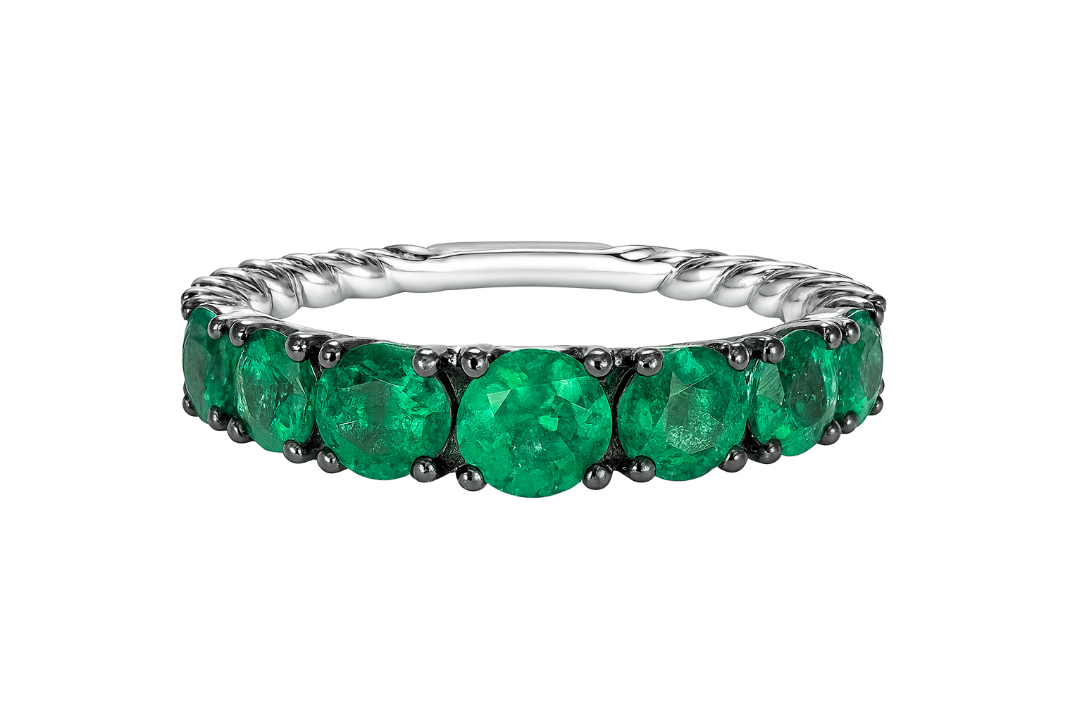 1.68tcw Graduated Natural Emerald 3/4 Band 18K White Gold- Size 7 - JR Colombian Emeralds