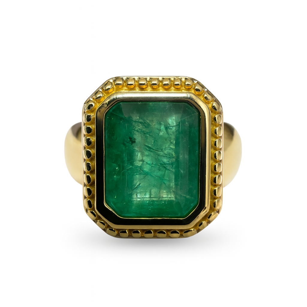 2.20cts Wide Milgrain Bezel Set Emerald Solitaire Ring 14K