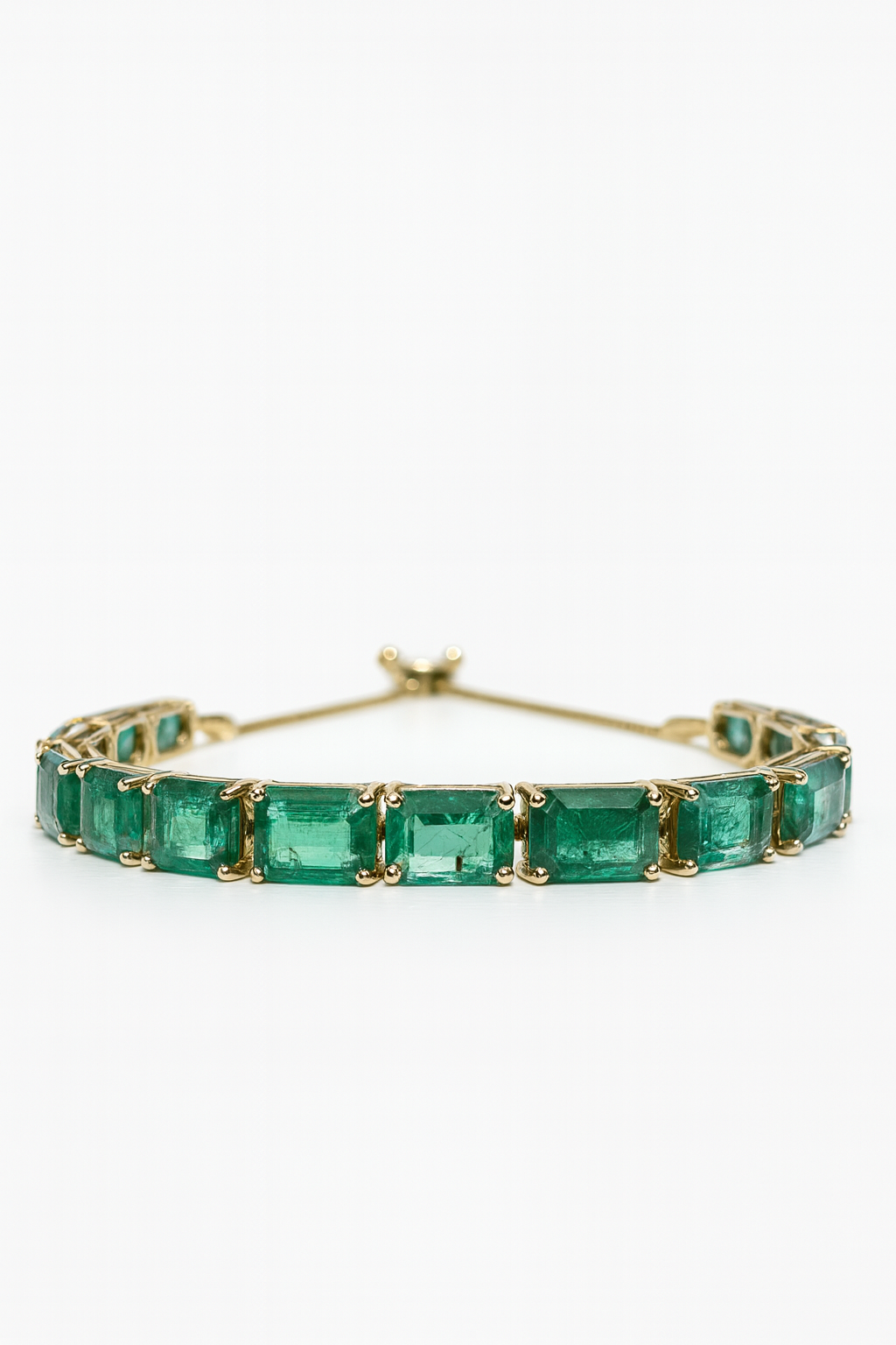 14.75tcw 14K Natural Emerald Half Tennis Adjustable Bracelet 7"