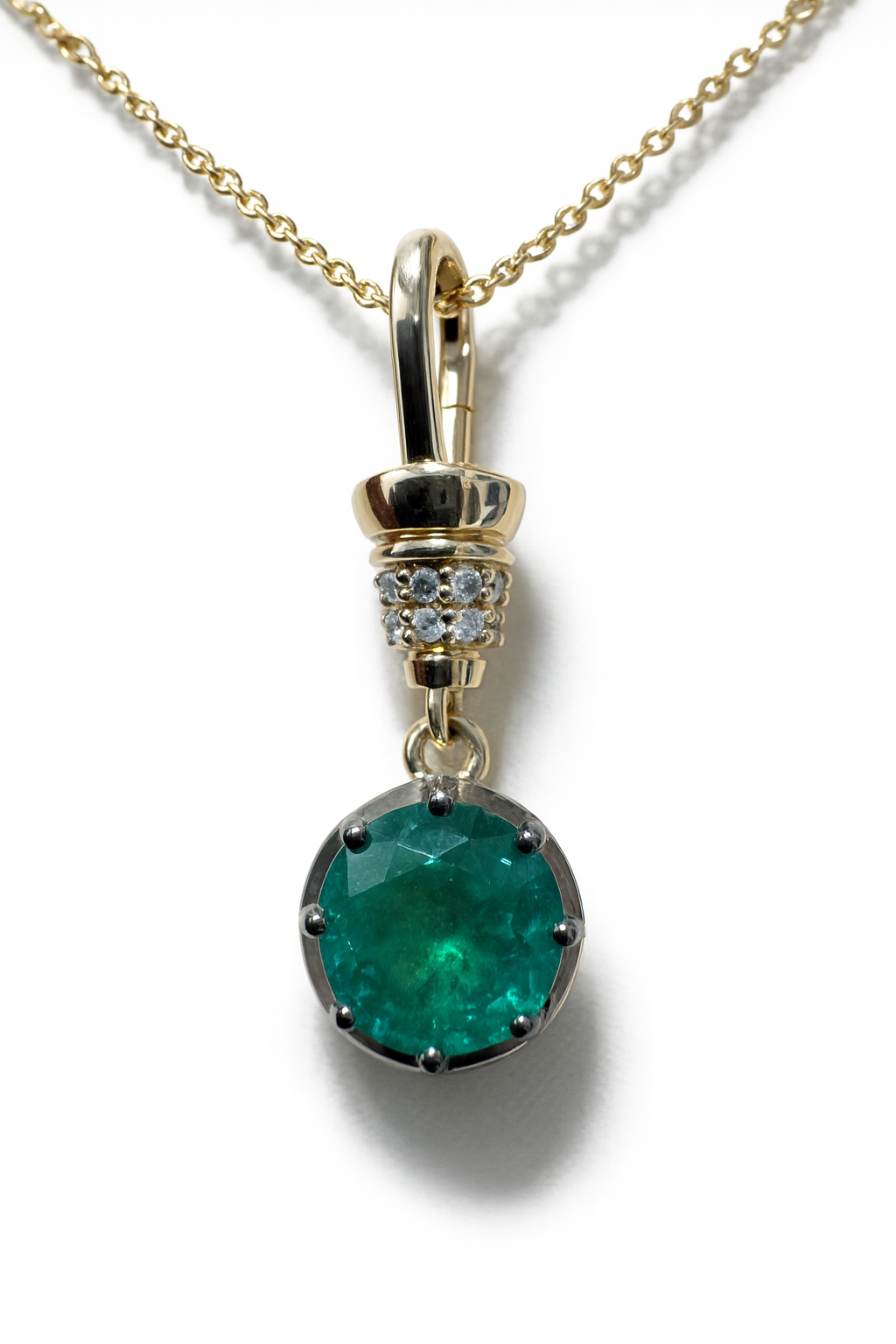 2.21tcw 14K Natural Round Cut Multi-Prong & Diamond Accent Charm Pendant Necklace