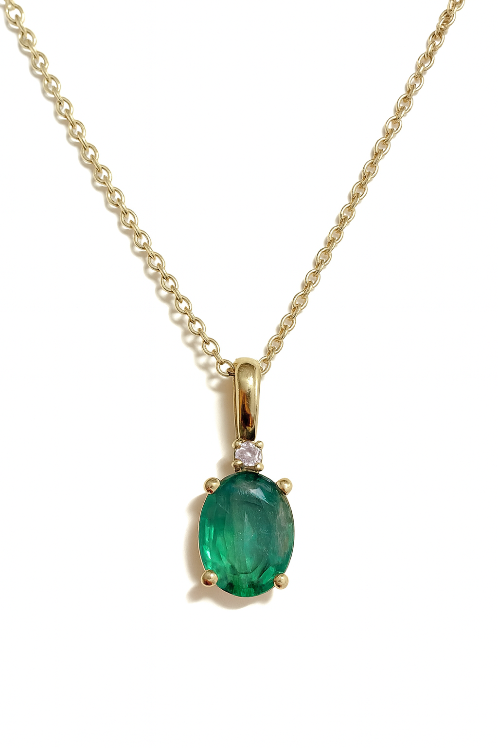 1.30tcw 14K Natural Emerald-Oval Cut & Diamond Accent Yellow Gold Pendant Necklace