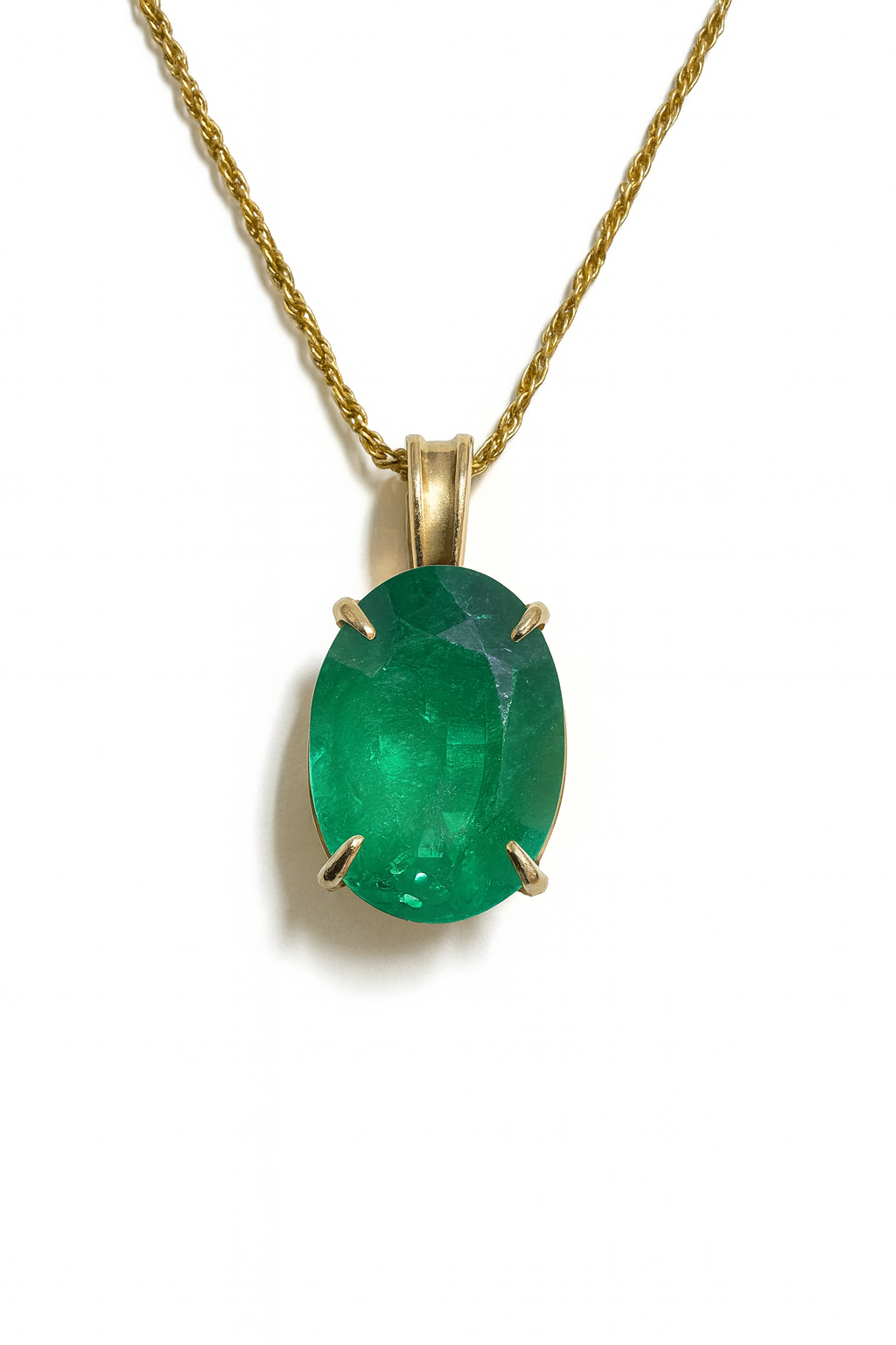 2.68 Carat Oval Natural Emerald Solitaire Pendant 14K
