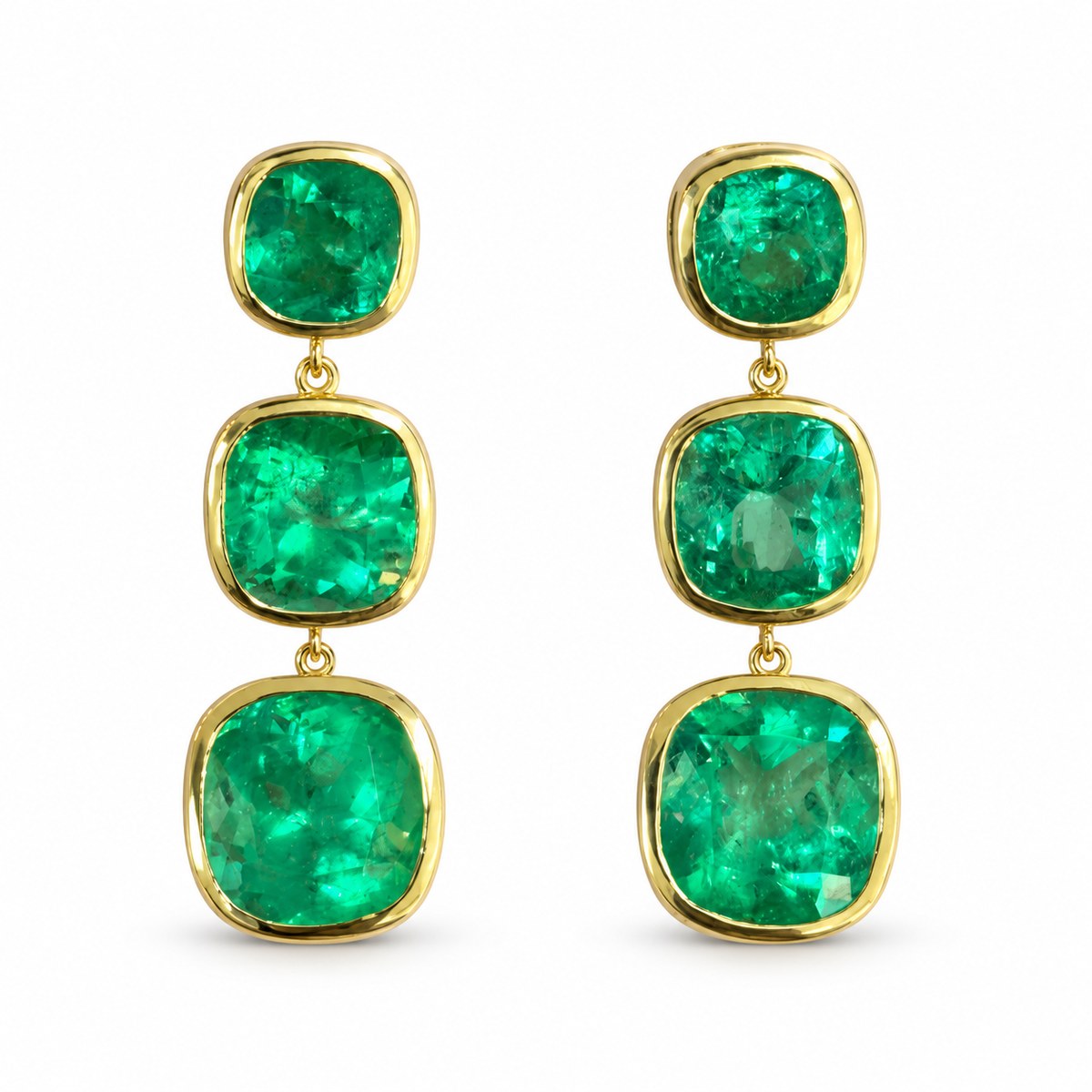 33.68tcw Muzo Cushion Cut Colombian Emerald Drop & Dangle Earrings 18K