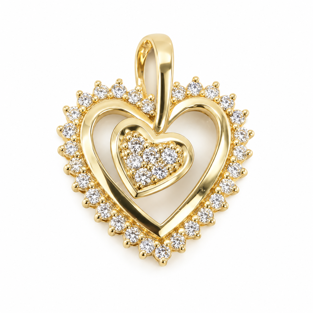 Natural diamond heart pendant with round cut diamonds in yellow gold, 14K gold, from Colombian Emerald.