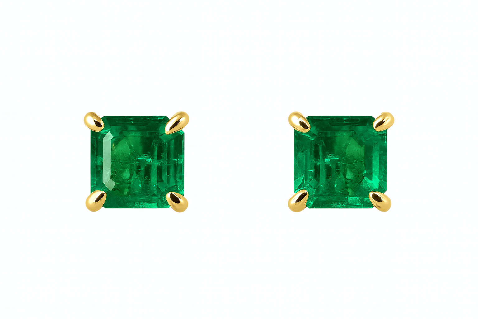 1.46tcw 5.5x5.5 AAA+ Muzo Green Asscher Cut Colombian Emerald Studs 18K - JR Colombian Emeralds