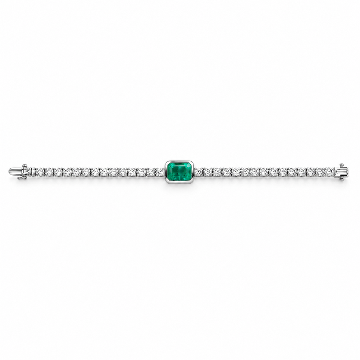 4.50tcw Emerald & Diamond Link Tennis Bracelet White 14K
