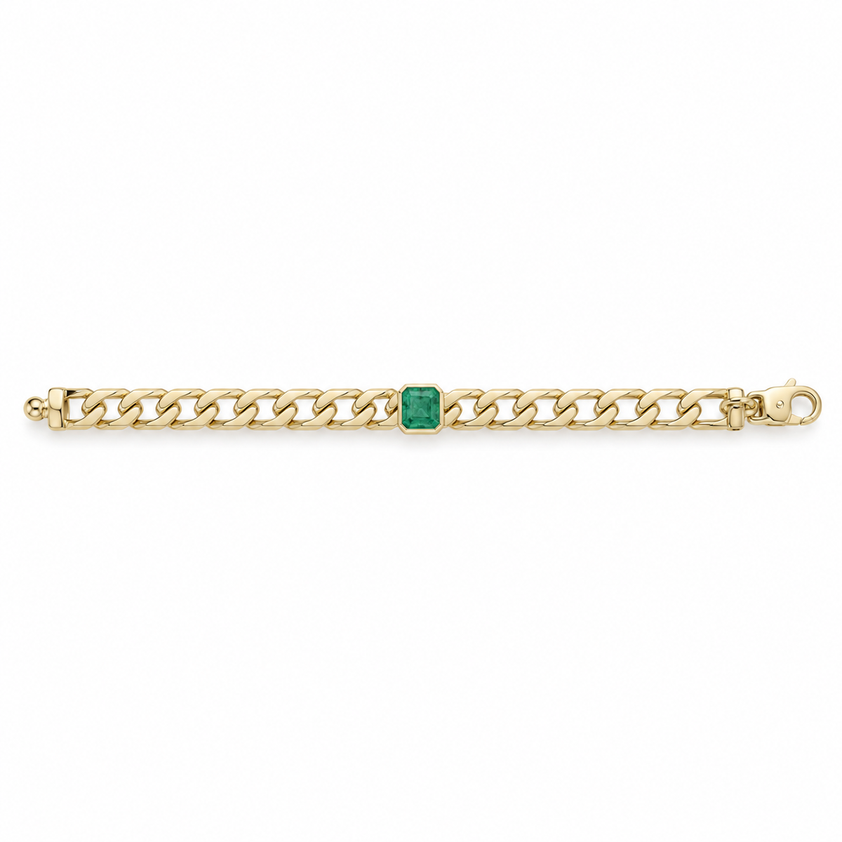 6.38 Carat Bezel Set Chunky Solid Gold Emerald Link Bracelet- 7 Inches