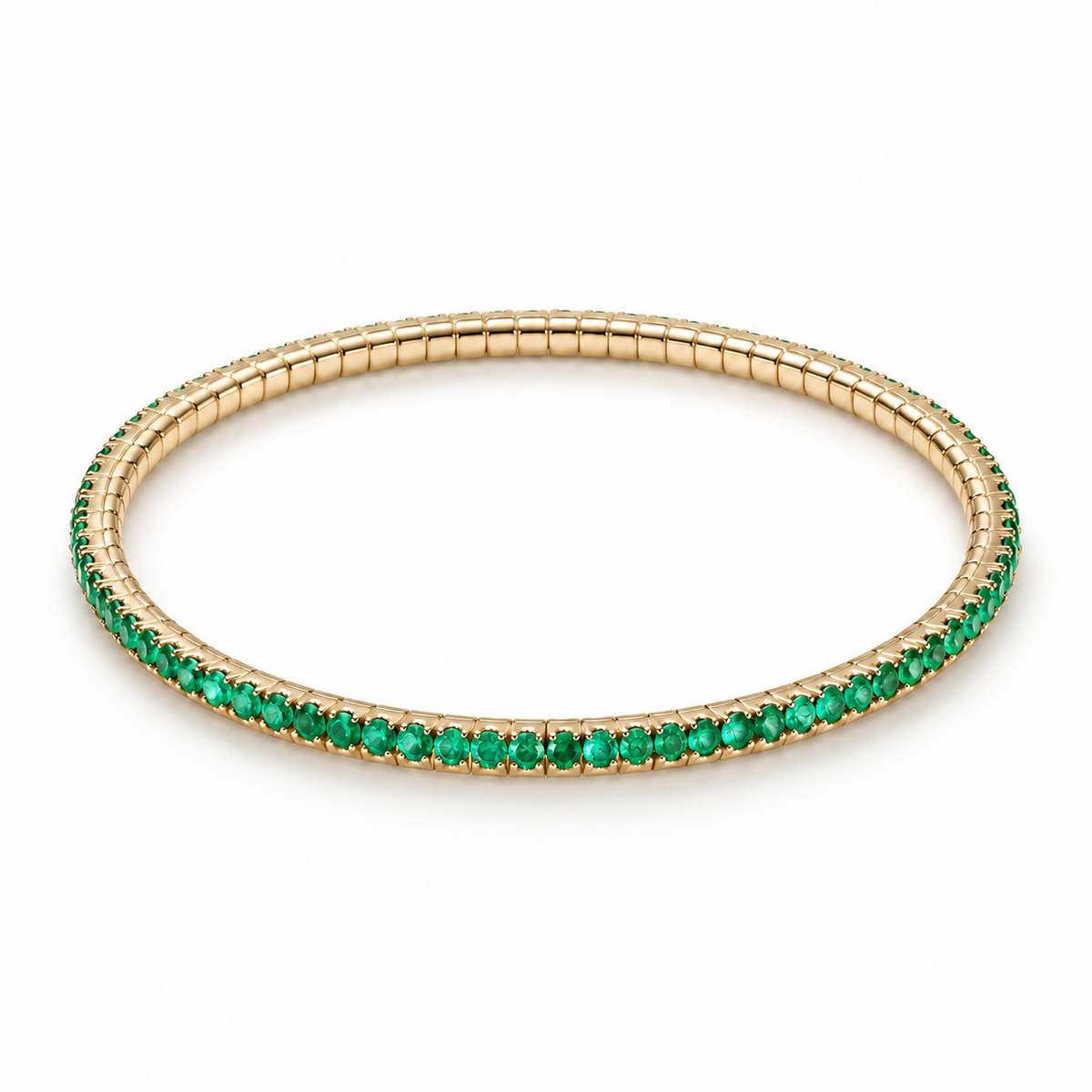 3.30tcw 14K Natural All Round Emerald Stretchy Gold Tennis Bracelet