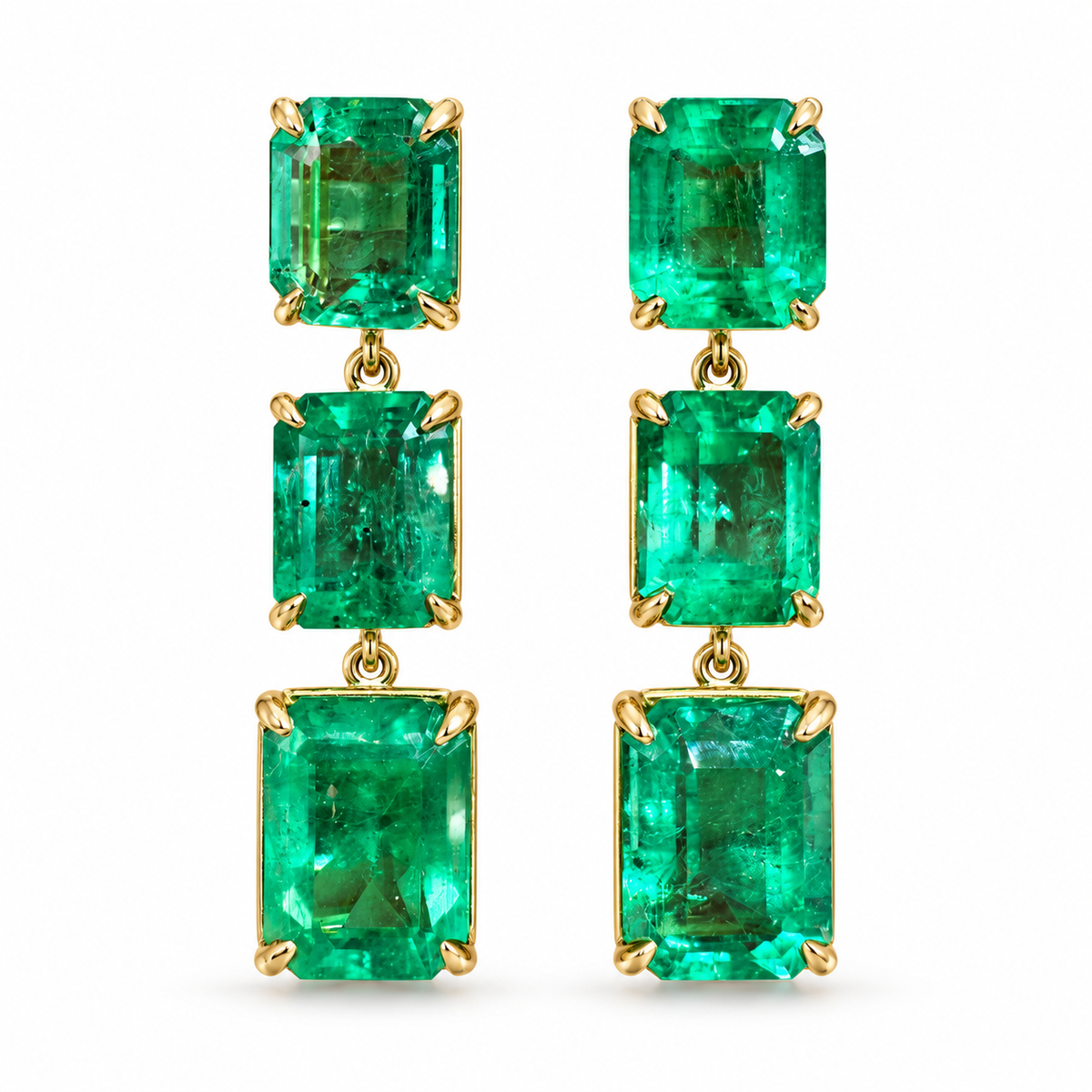 24.65tcw 18K Natural Colombian Emerald Drop & Dangle Earrings