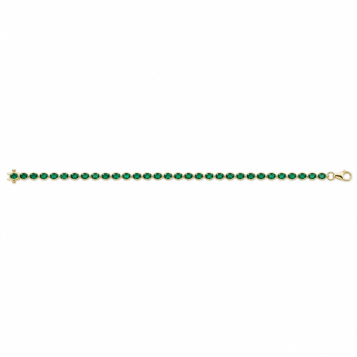 5.74tcw 14K East to West Natural Oval Cut Emerald Bezel Set Tennis Bracelet