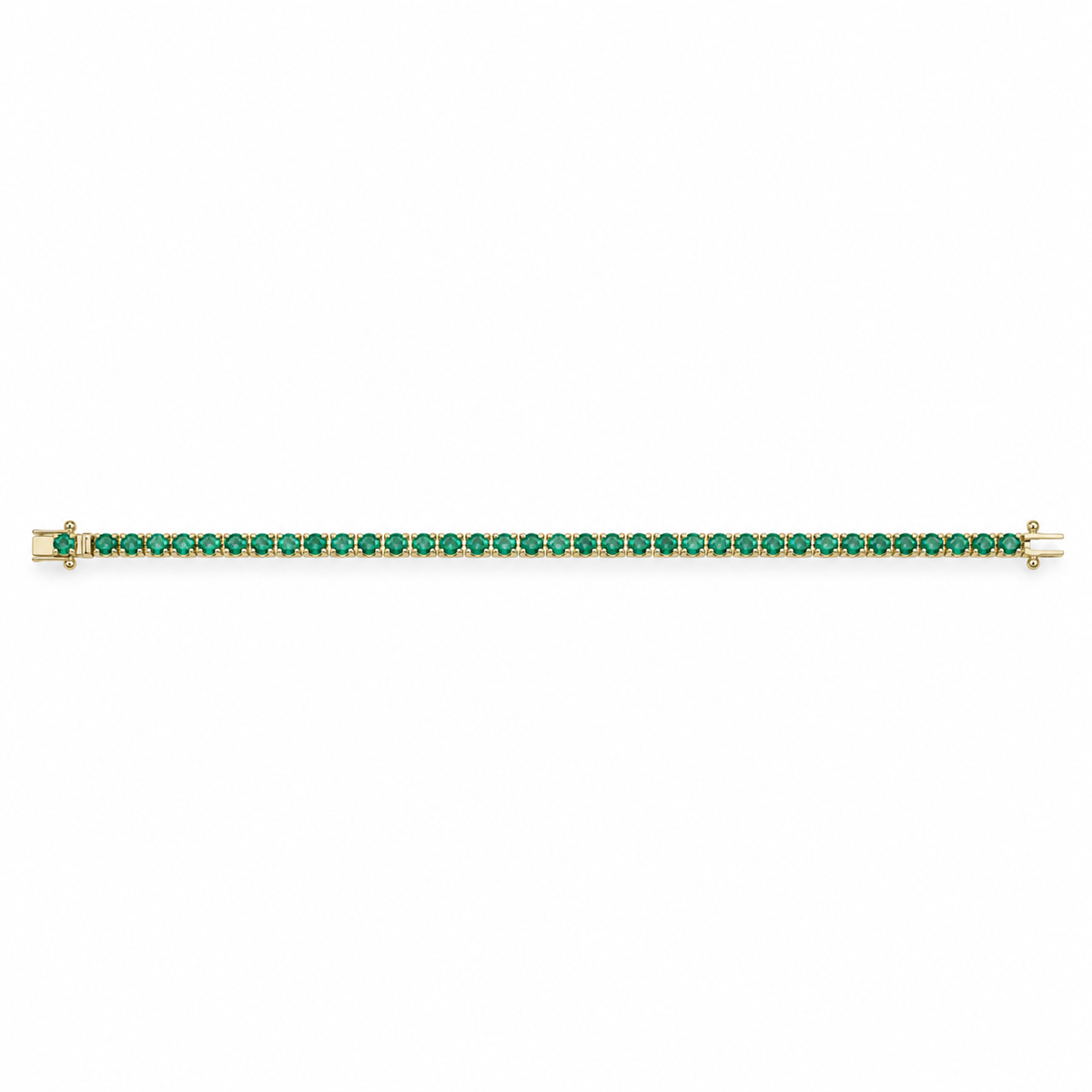 Light green round emerald tennis bracelet with 0.63 carats in 14K gold, 7-inch length, by JR Colombian Emeralds.
