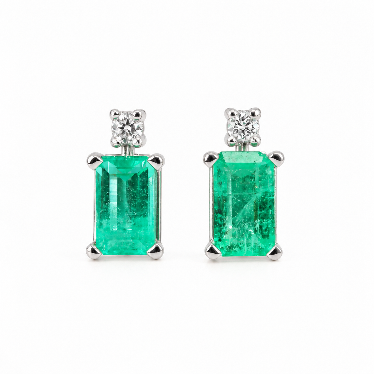 1.56tcw Earth Mined Emerald Stud Earrings with Diamonds 14K