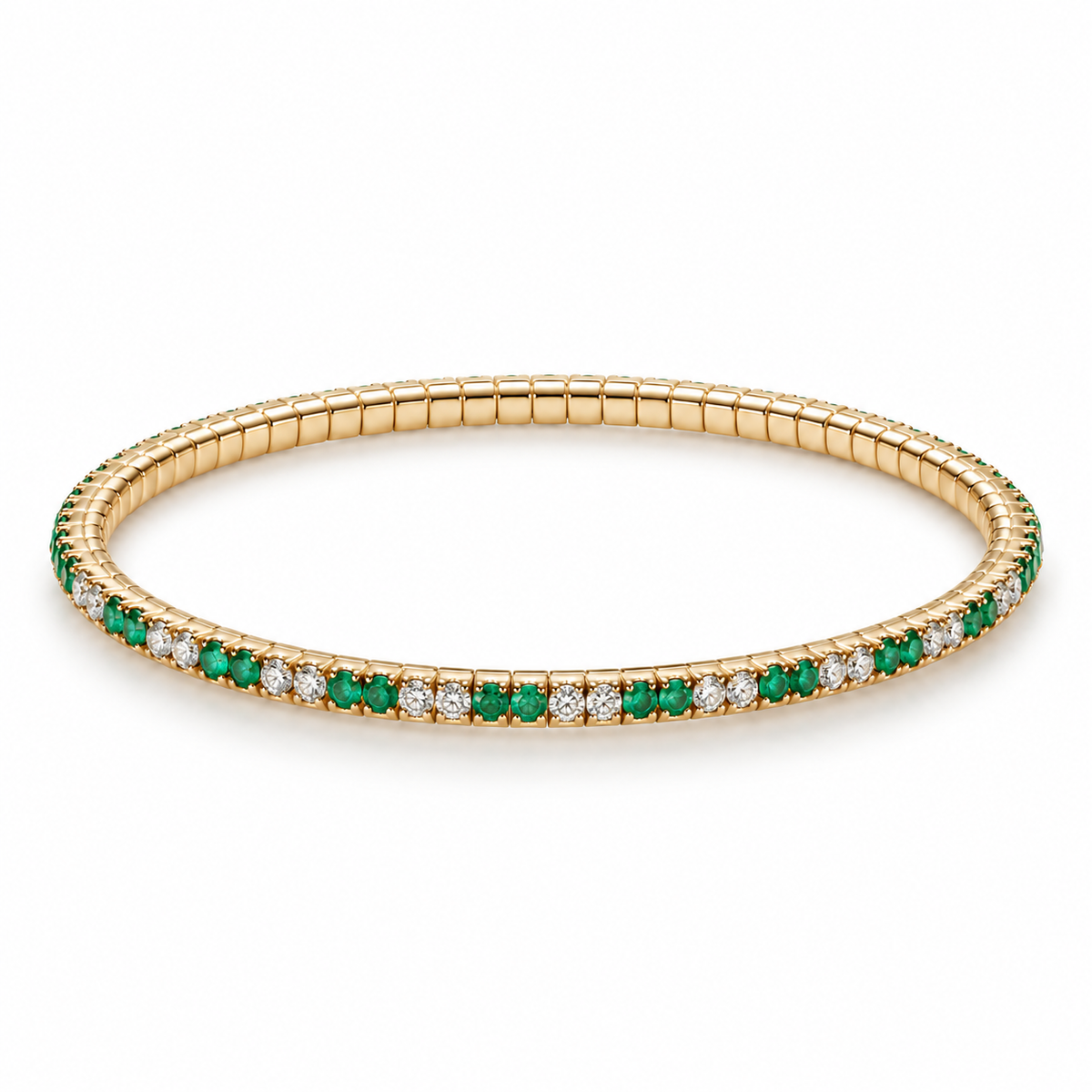 3.30tcw 14K Alternating Natural Emerald & Diamond Stretchy Tennis Bracelet Prong Set