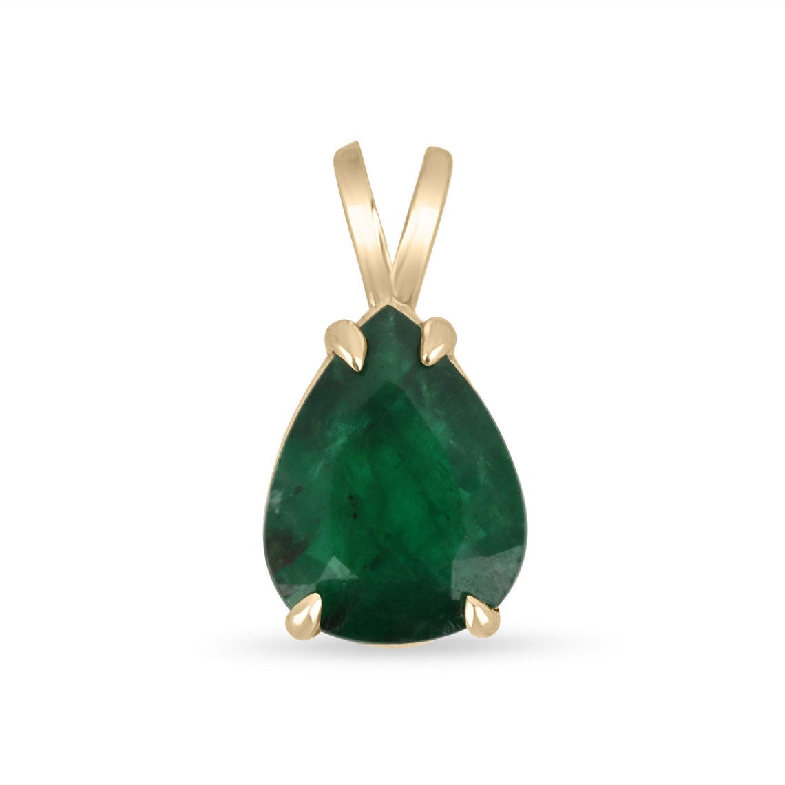 Balance - Double Prong Pendant 14K Yellow - 1.11 carat Fine Bluish Green Natural Colombian Emerald-Pear