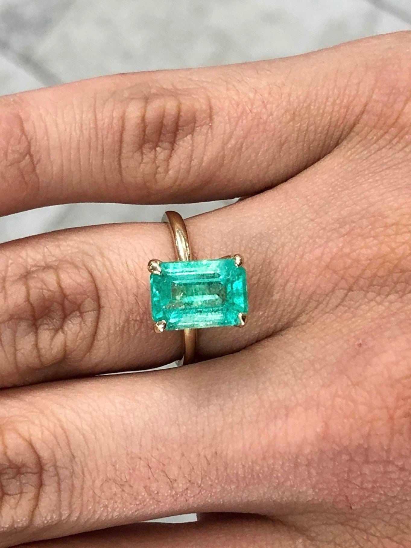 3.50 Carats Emerald Cut Colombian Emerald Solitaire Engagement Ring 14K