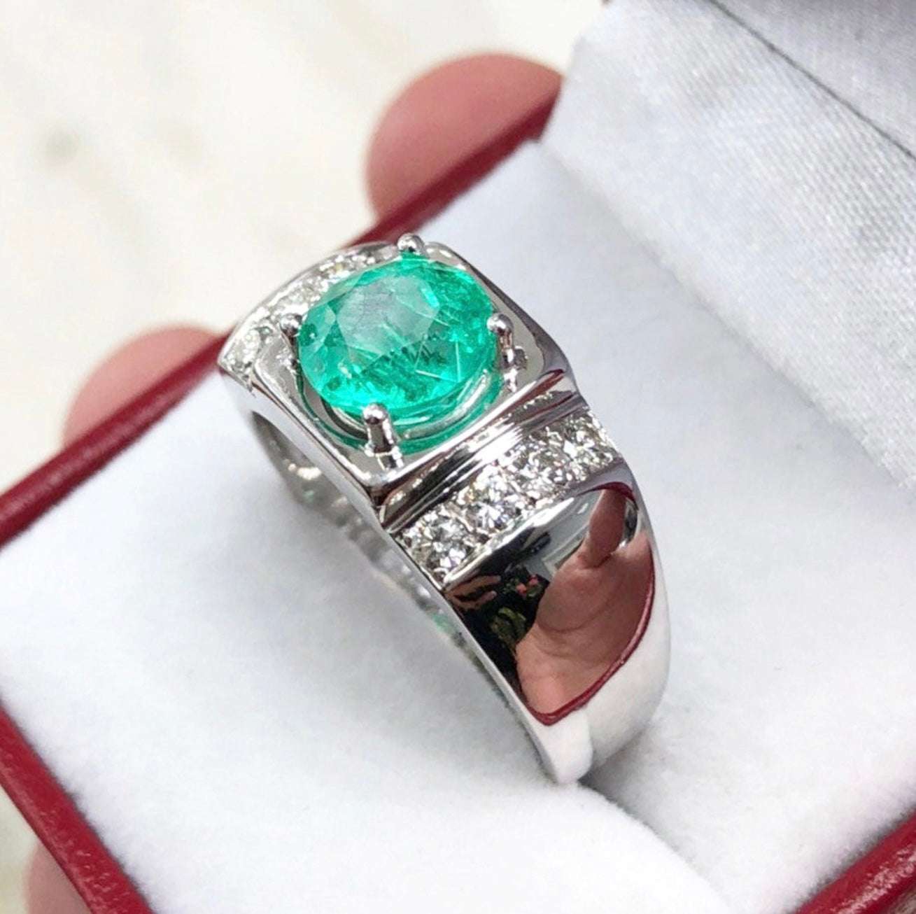 3.10tcw Cluster Mens Round Colombian Emerald & Diamond Men's Ring