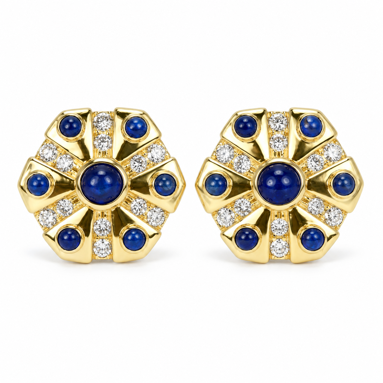 3.30tcw Sapphire Cabochon & Diamond Disc Earrings 18K