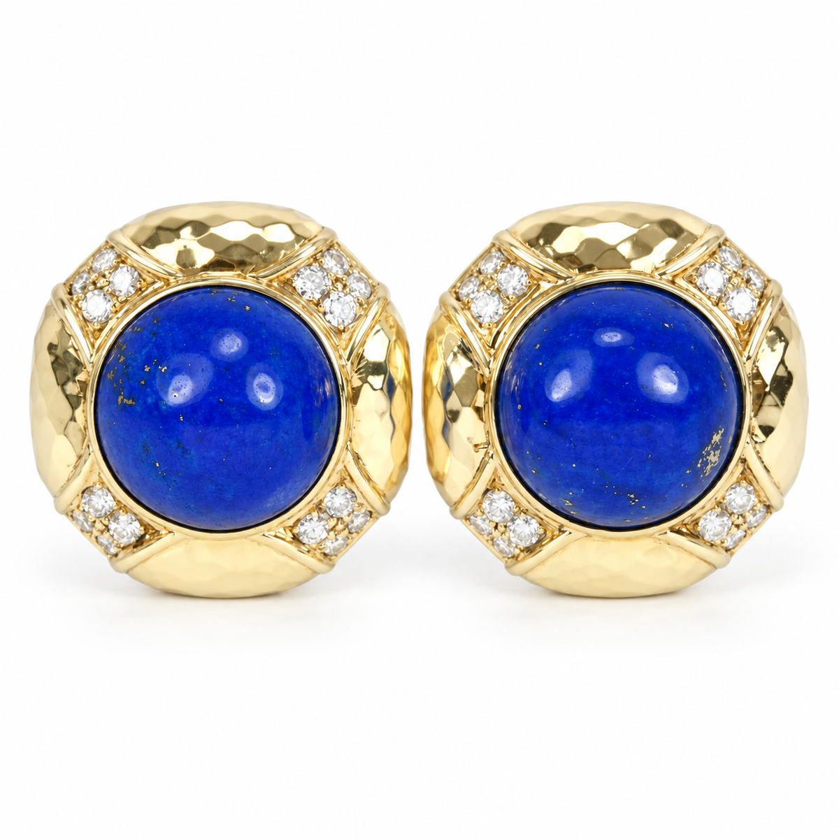 Blue Lapis Lazuli Diamond & Gold Clip On Earrings 18K