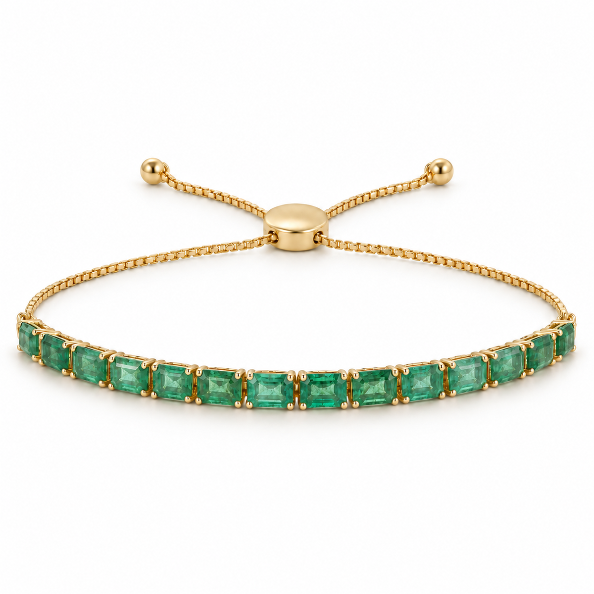 14.75tcw 14K Natural Emerald Half Tennis Adjustable Bracelet 7"