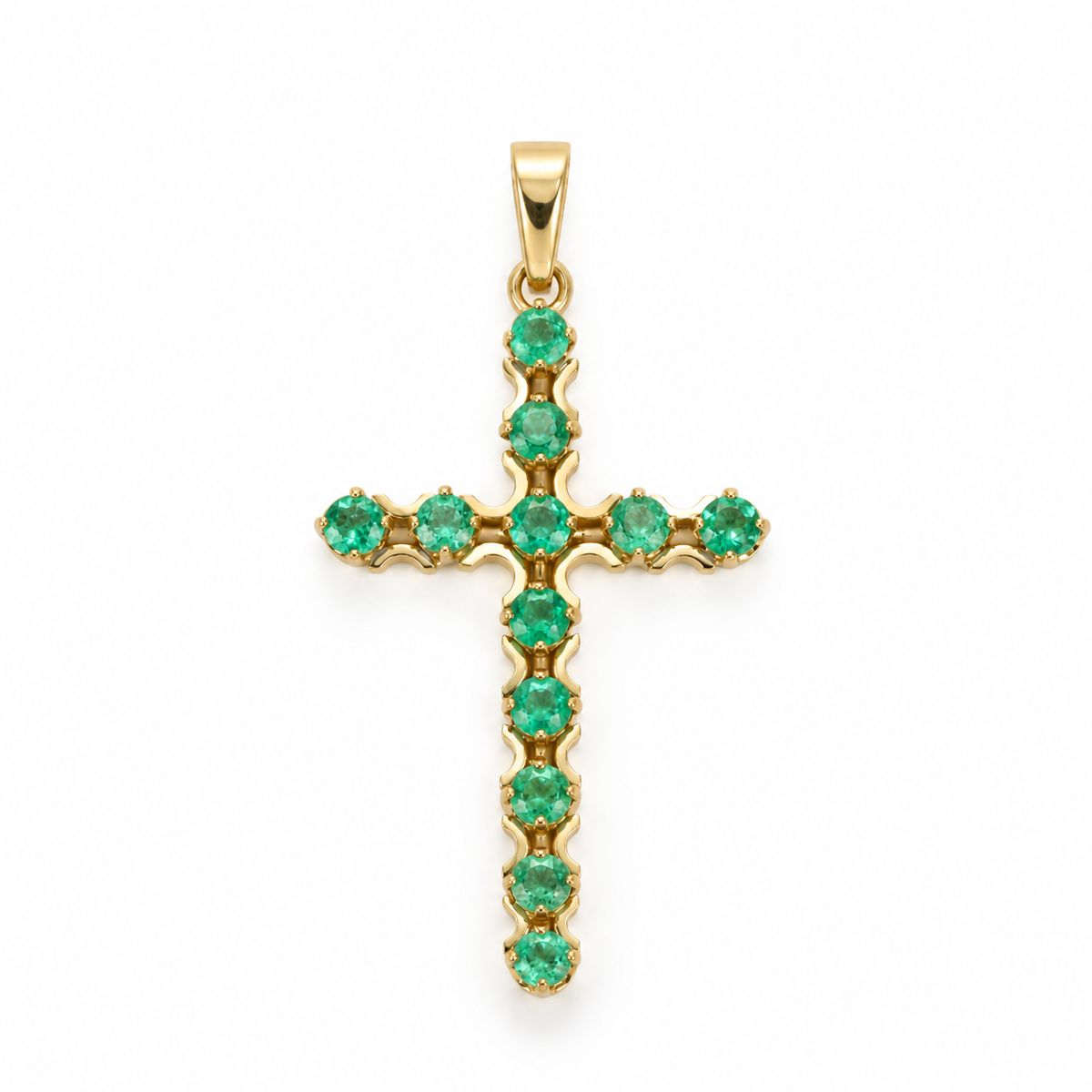 2.50 Carats Rich Green Emerald Classic Cross Tennis Pendant Unisex 14K