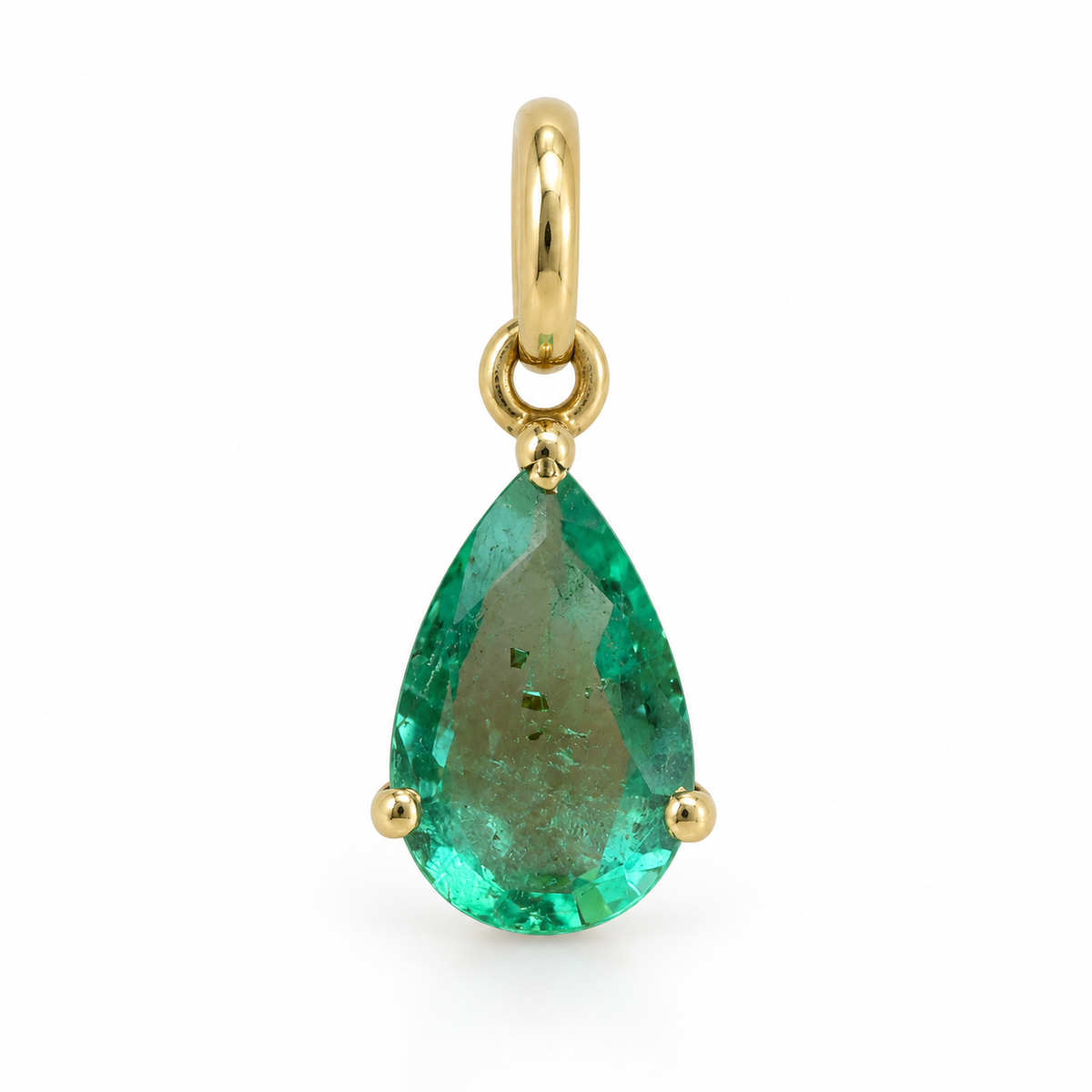 0.70ct Petite Natural Freckled Teardrop Emerald Prong Pendant 14K