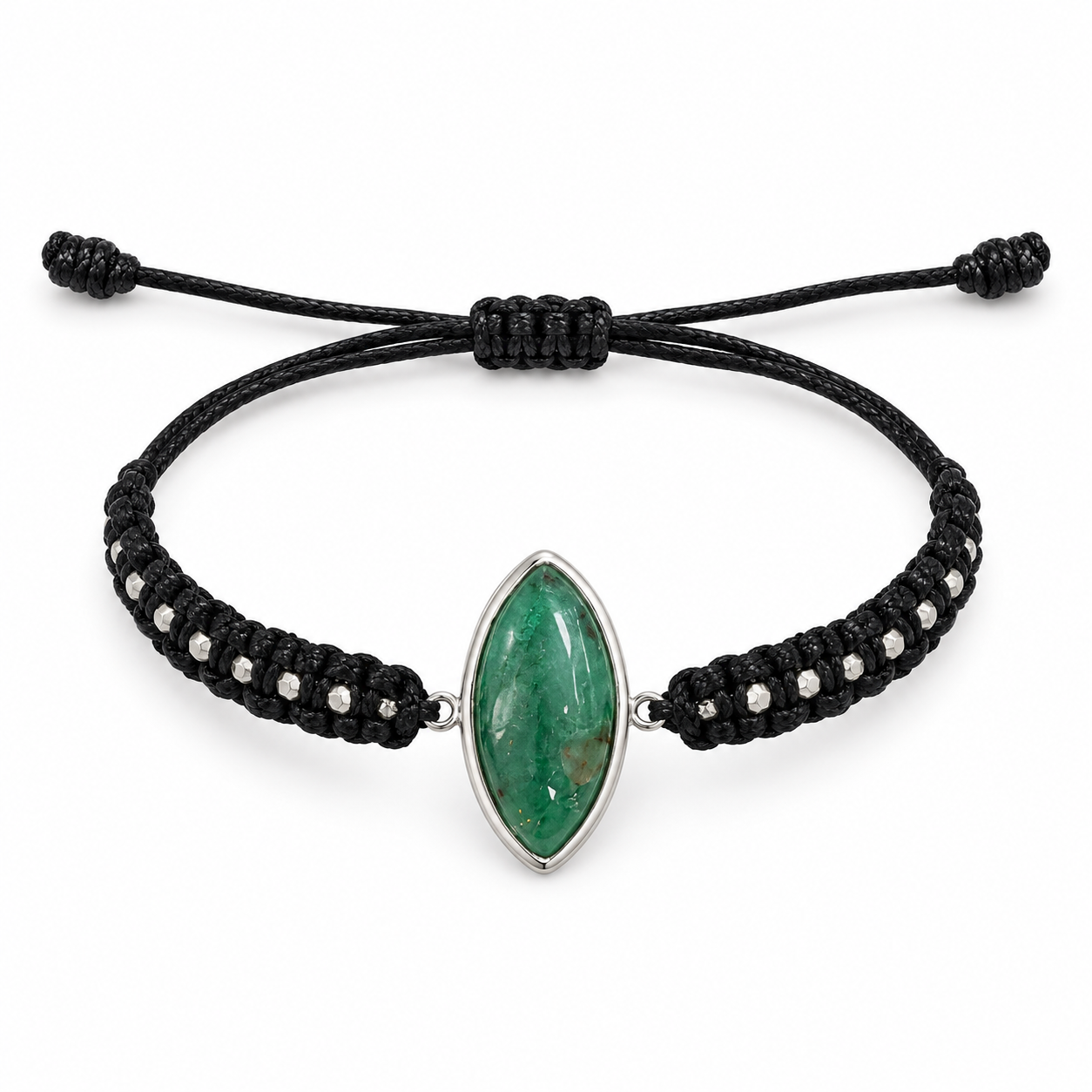 19.5 Carat Cabochon Marquise Colombian Emerald Bezel Cord Bracelet