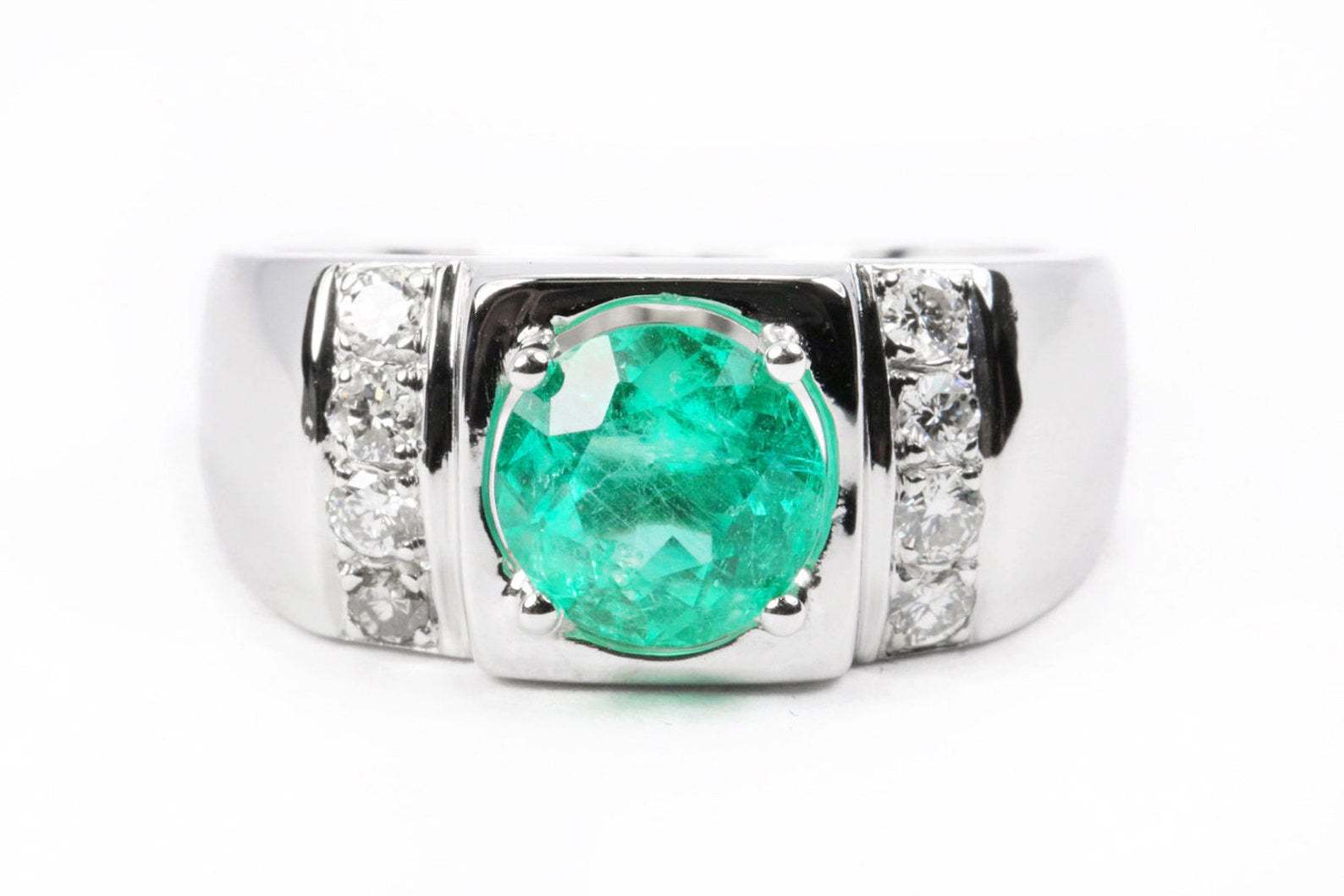 3.10tcw Cluster Mens Round Colombian Emerald & Diamond Men's Ring