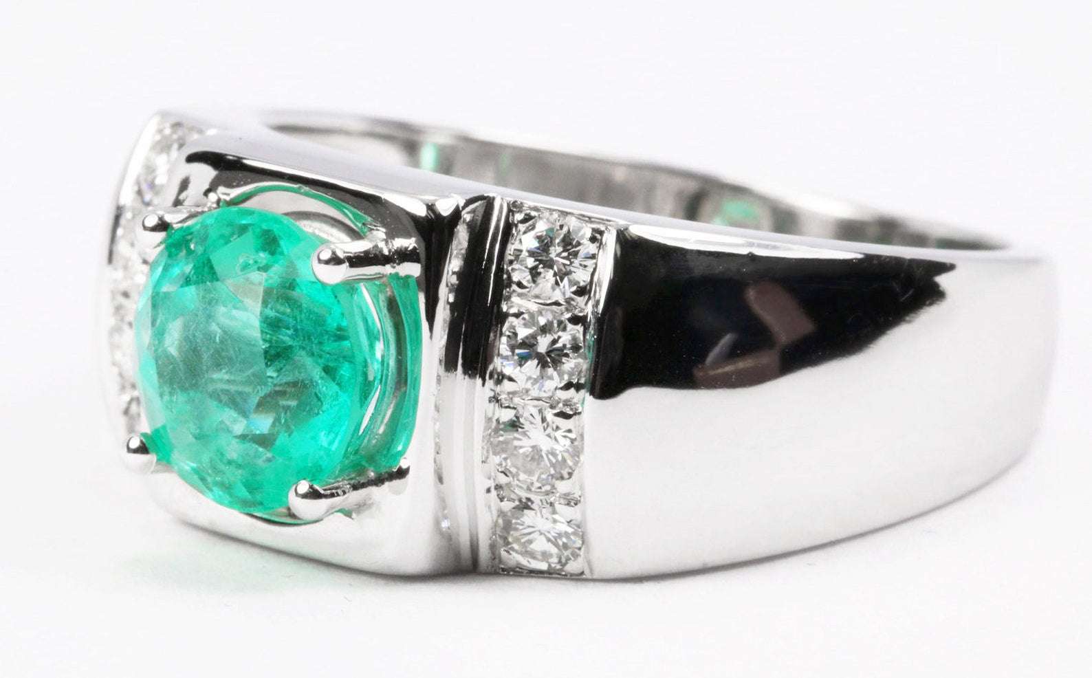 3.10tcw Cluster Mens Round Colombian Emerald & Diamond Men's Ring